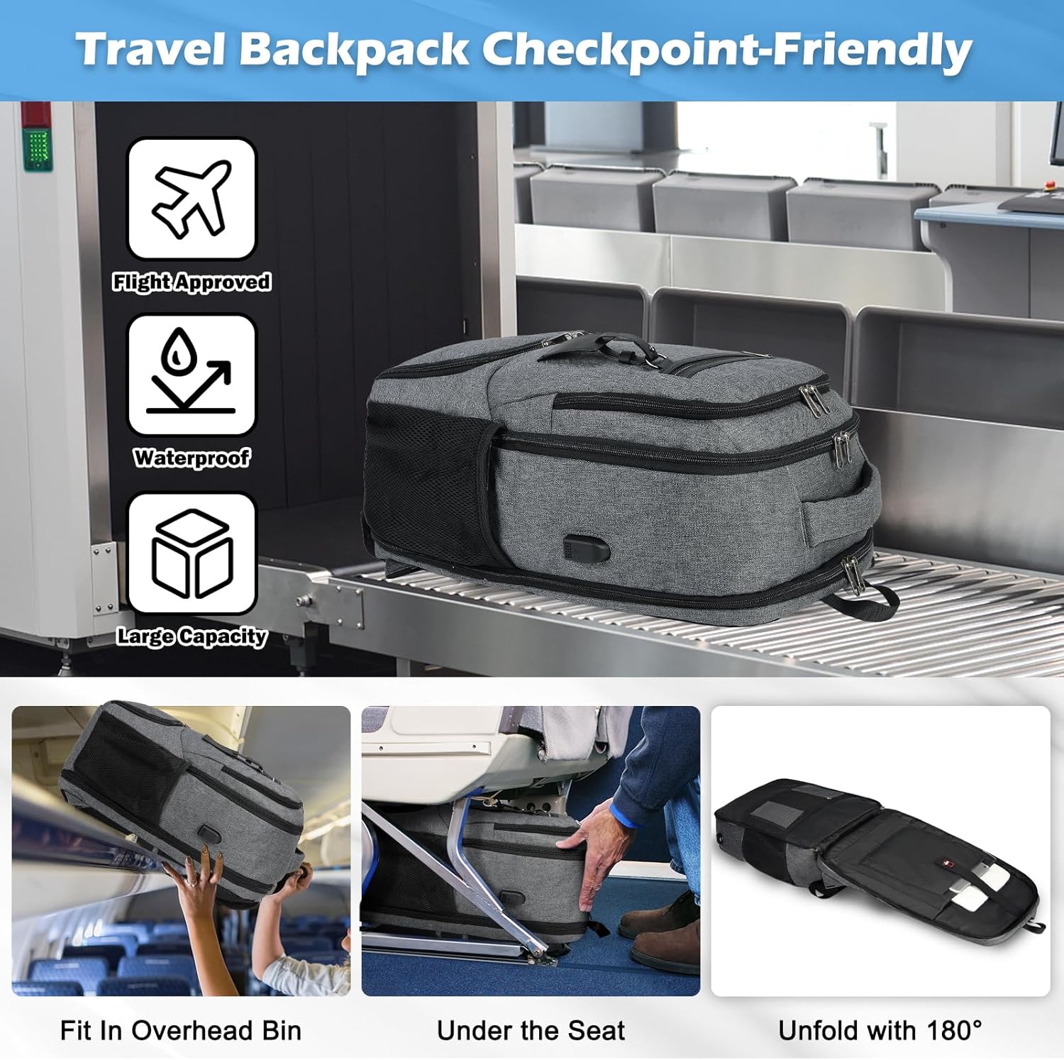 Waterproof Laptop and Lunch Backpack with USB Port – Multi-Compartment Travel Bag