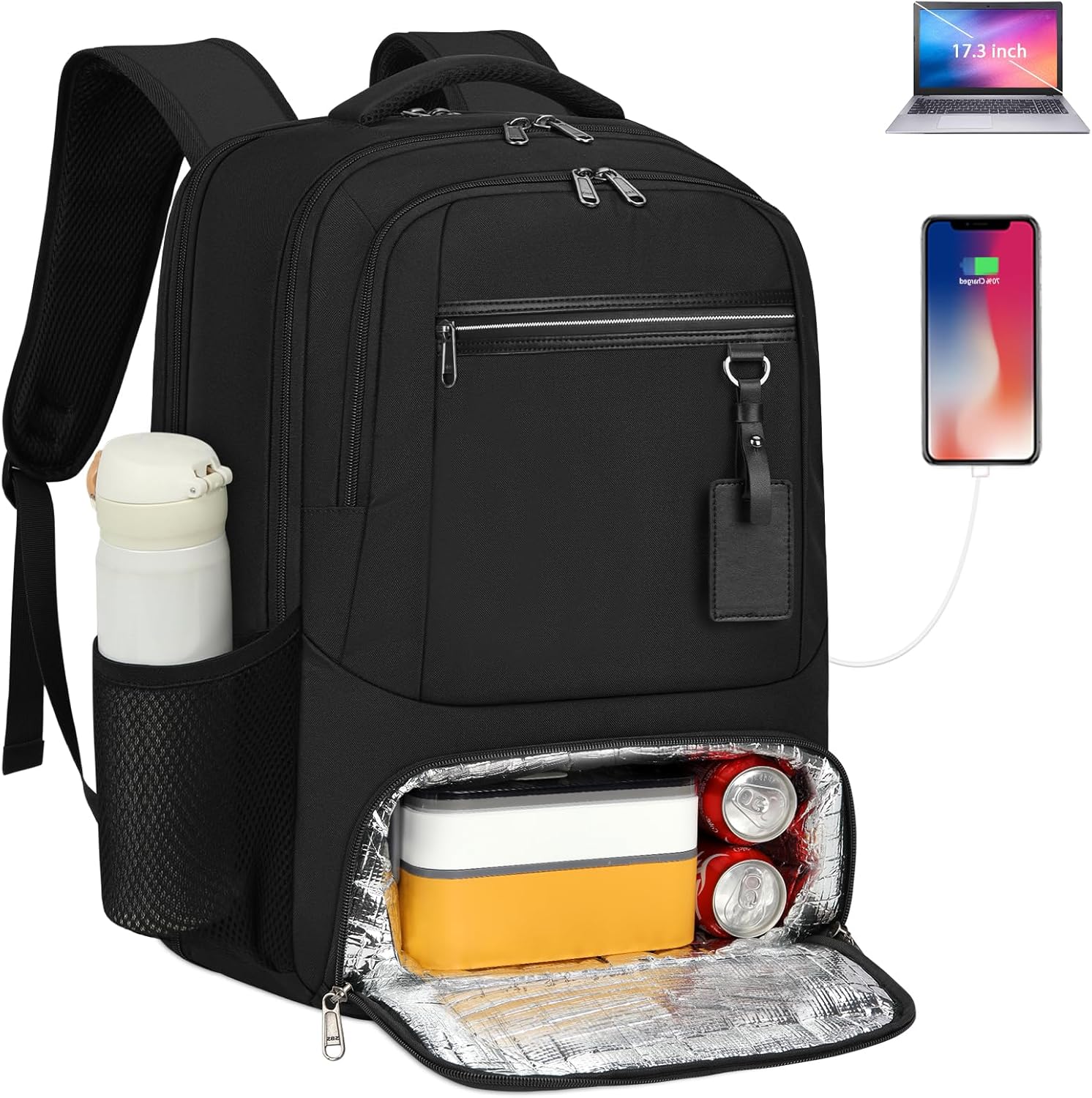 Waterproof Laptop and Lunch Backpack with USB Port – Multi-Compartment Travel Bag