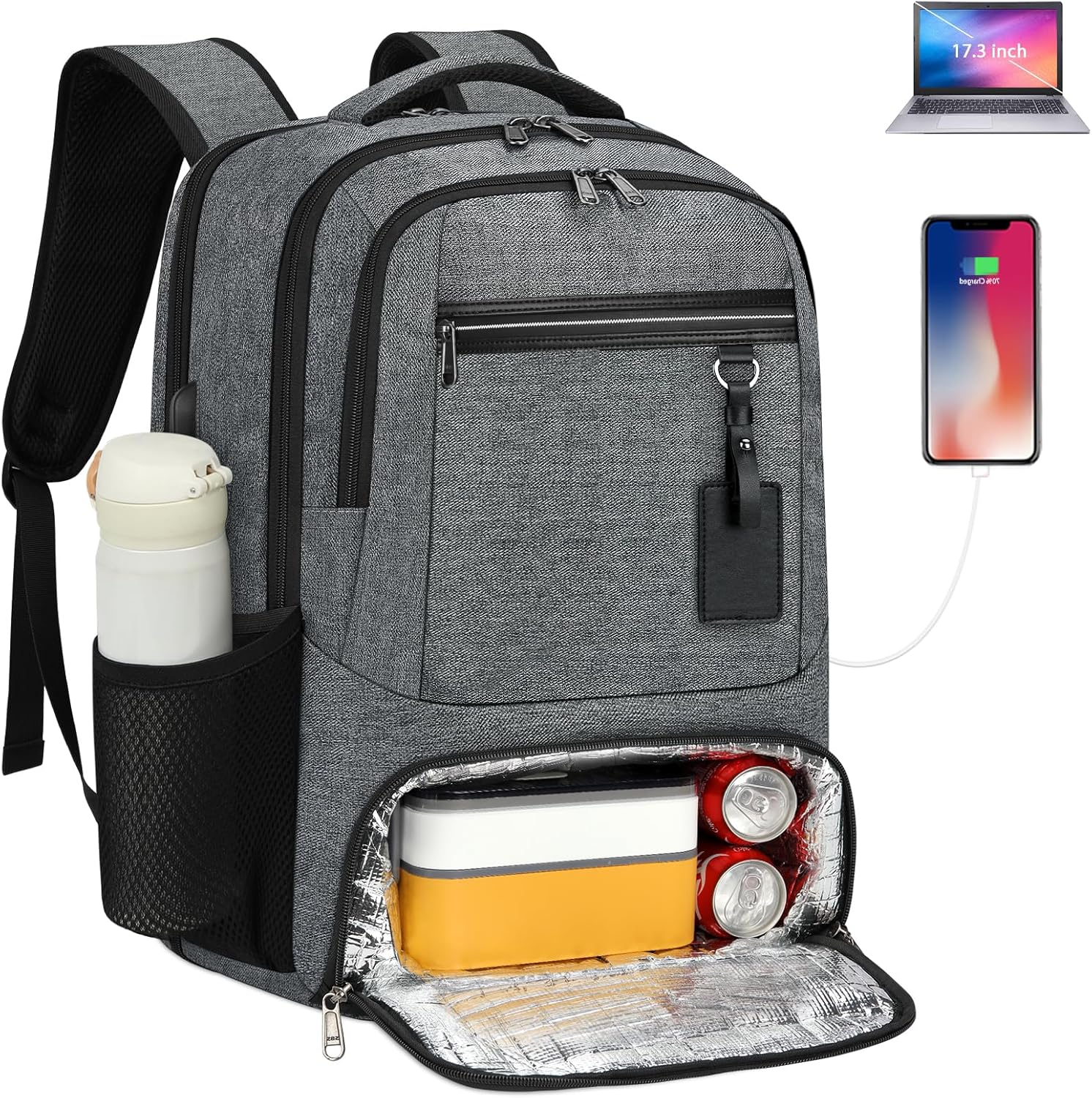 Waterproof Laptop and Lunch Backpack with USB Port – Multi-Compartment Travel Bag