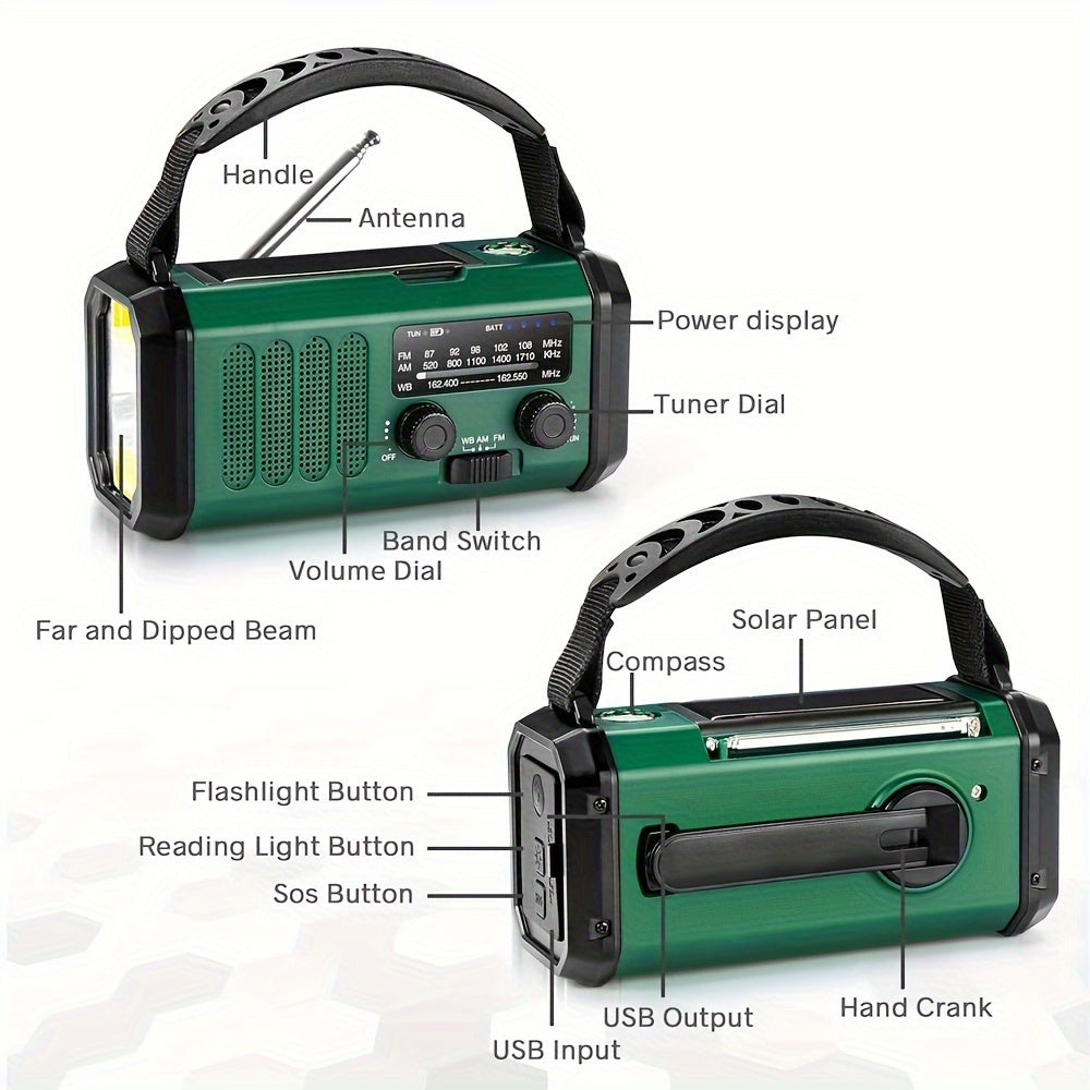 10000mAh Emergency Radio | Solar Power & Hand Crank | AM/FM | SOS Alarm