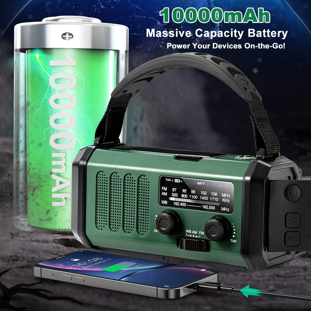 10000mAh Emergency Radio | Solar Power & Hand Crank | AM/FM | SOS Alarm