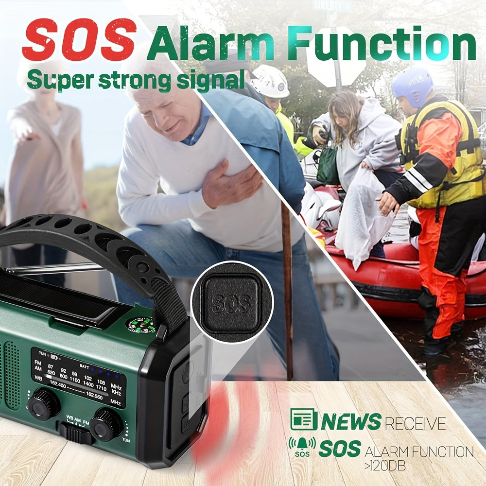 10000mAh Emergency Radio | Solar Power & Hand Crank | AM/FM | SOS Alarm