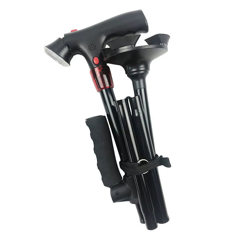Foldable Walking Stick with LED Light - Safe & Compact