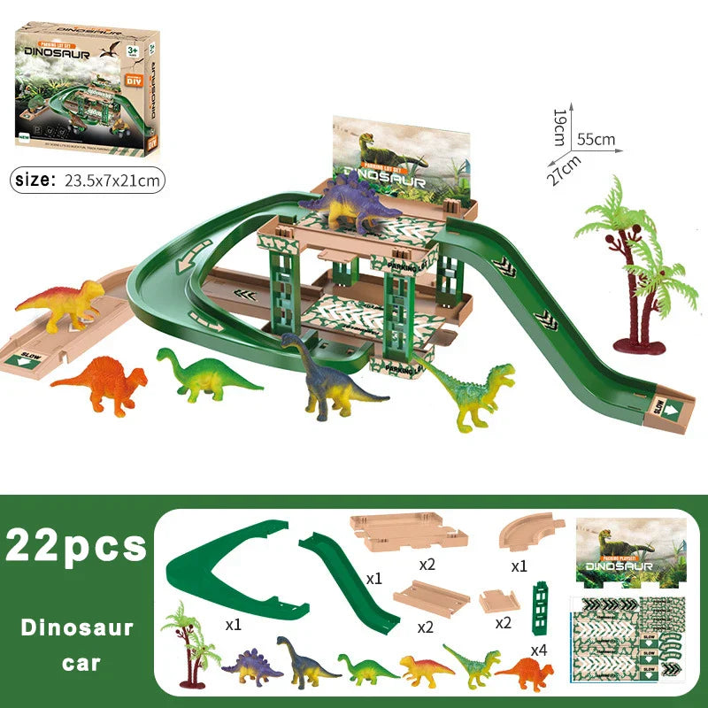 Car Park Construction Set for Children - Police Cars & Dinosaurs
