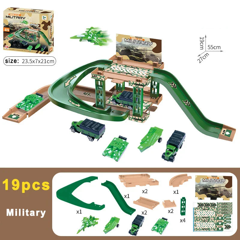 Car Park Construction Set for Children - Police Cars & Dinosaurs