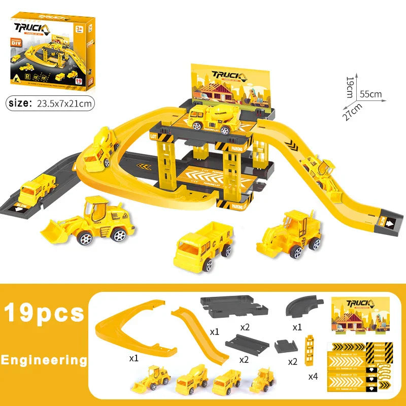 Car Park Construction Set for Children - Police Cars & Dinosaurs