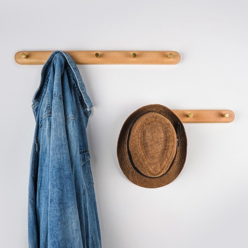 Wooden Wall Coat Rack with Brass Hooks - LignaHook