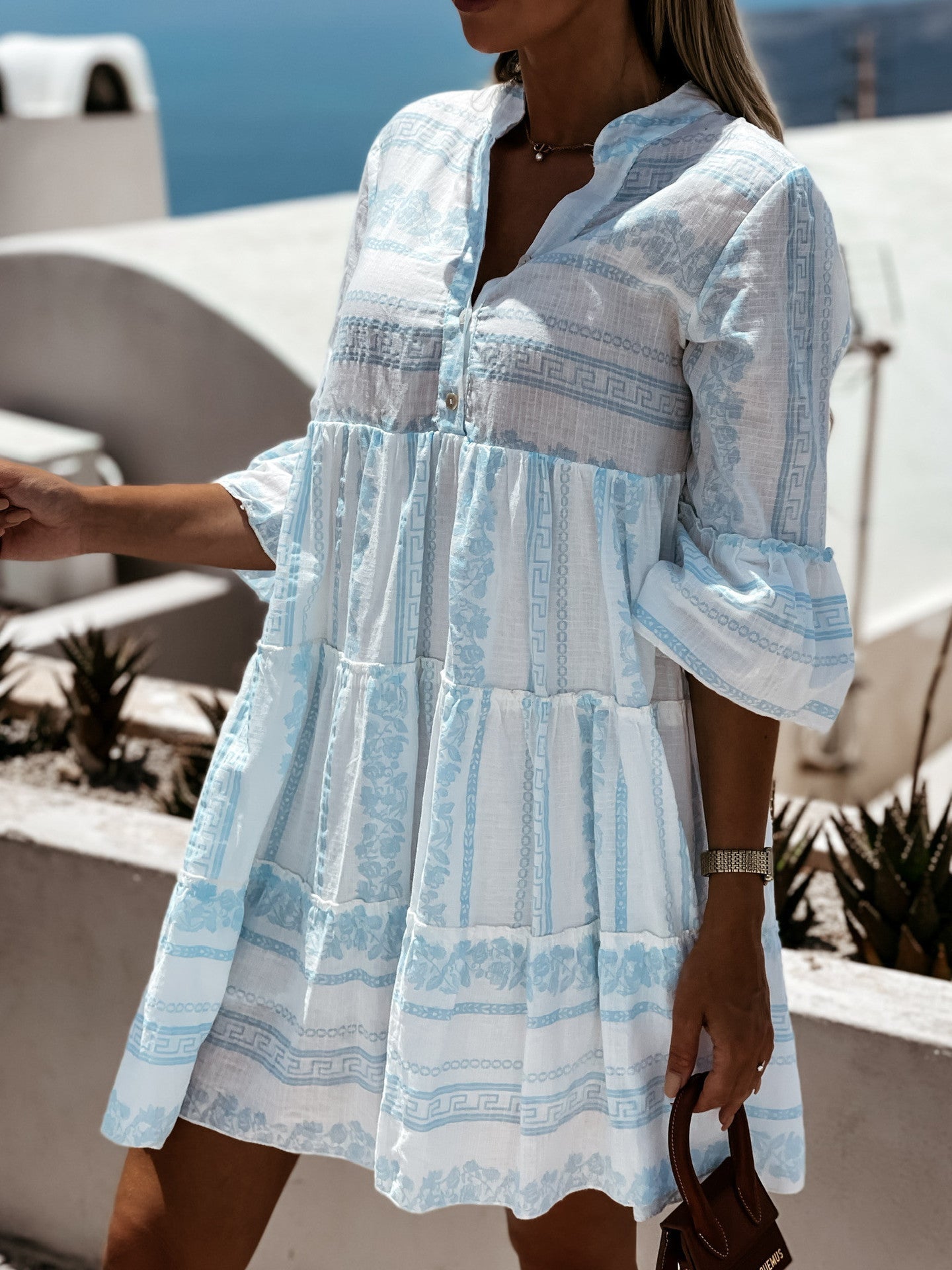 Sandsberg - Greek Grace, Elegant Boho Dress with Intertwined Geometric Patterns