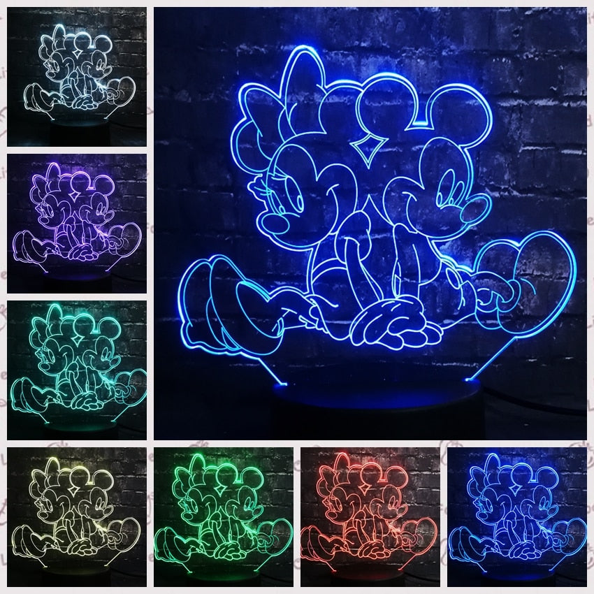 ToonLuxe 3D Night Light | Vibrant Mickey & Minnie LED bedroom lamp with remote control