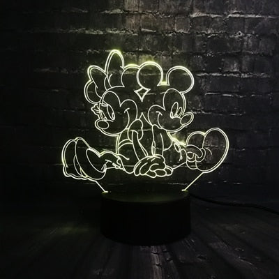 ToonLuxe 3D Night Light | Vibrant Mickey & Minnie LED bedroom lamp with remote control