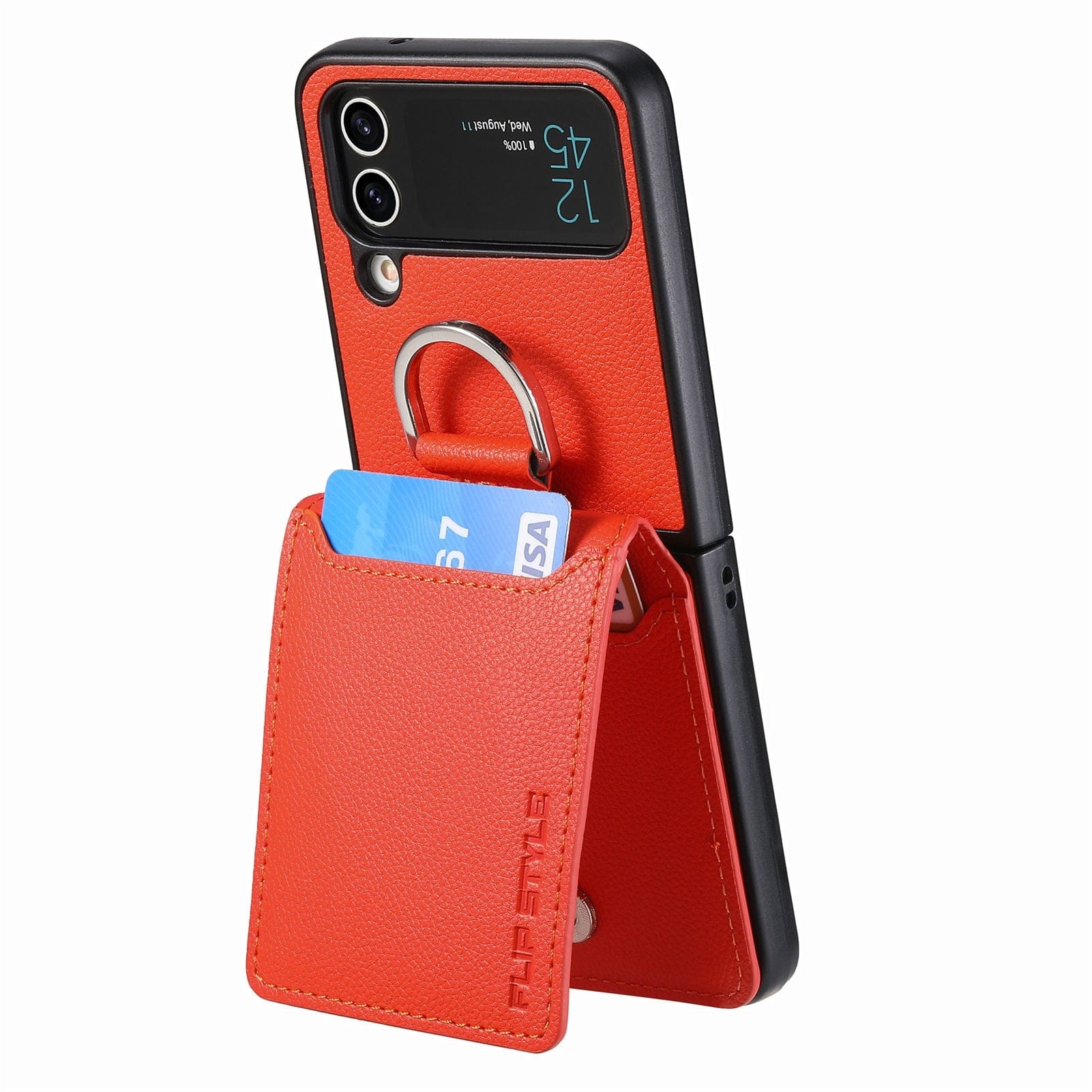 Samsung Z Flip 4 / Flip 3 Case | Leather Wallet Card Holder Ring Holder Stand