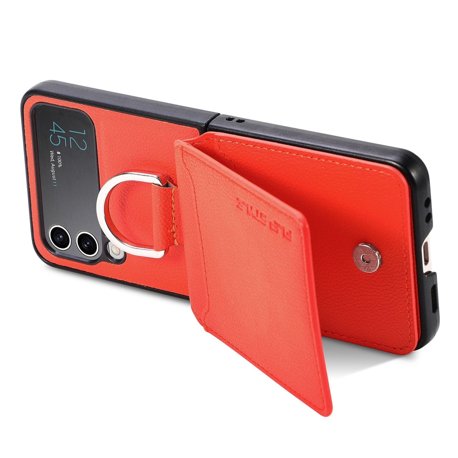 Samsung Z Flip 4 / Flip 3 Case | Leather Wallet Card Holder Ring Holder Stand