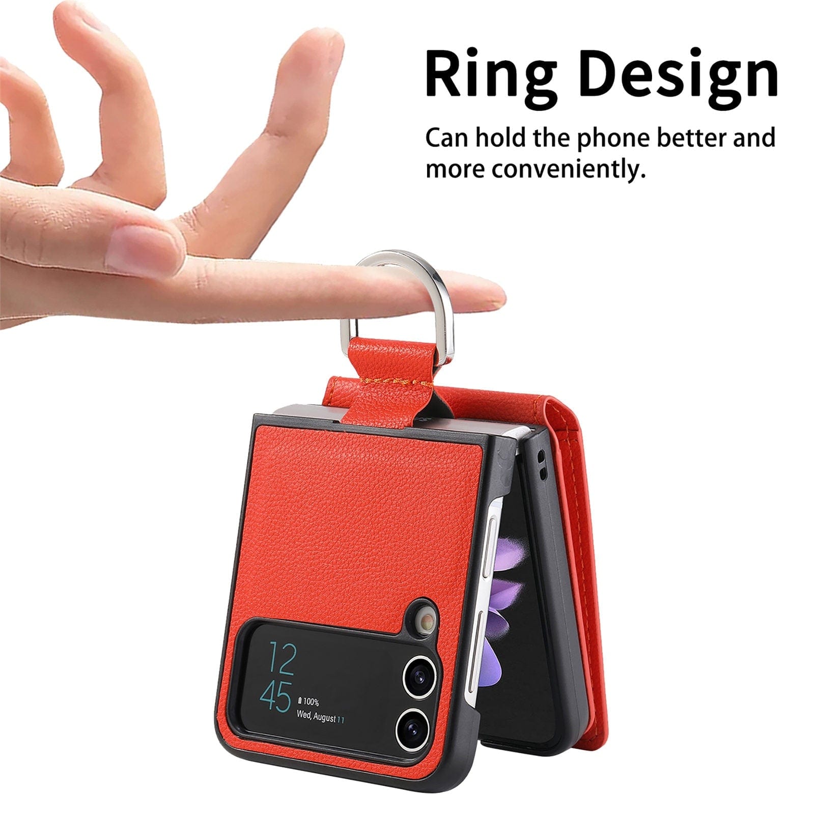 Samsung Z Flip 4 / Flip 3 Case | Leather Wallet Card Holder Ring Holder Stand