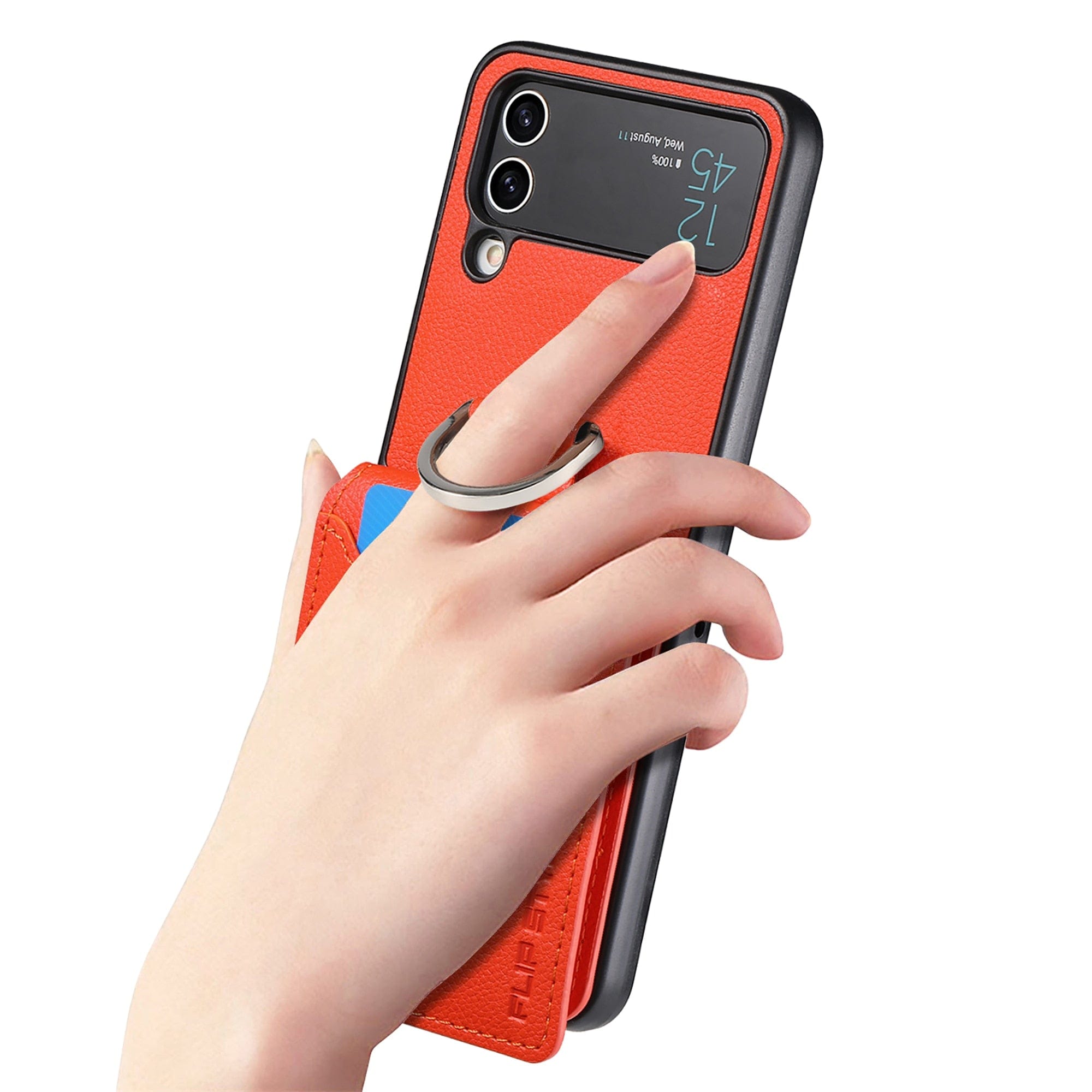 Samsung Z Flip 4 / Flip 3 Case | Leather Wallet Card Holder Ring Holder Stand