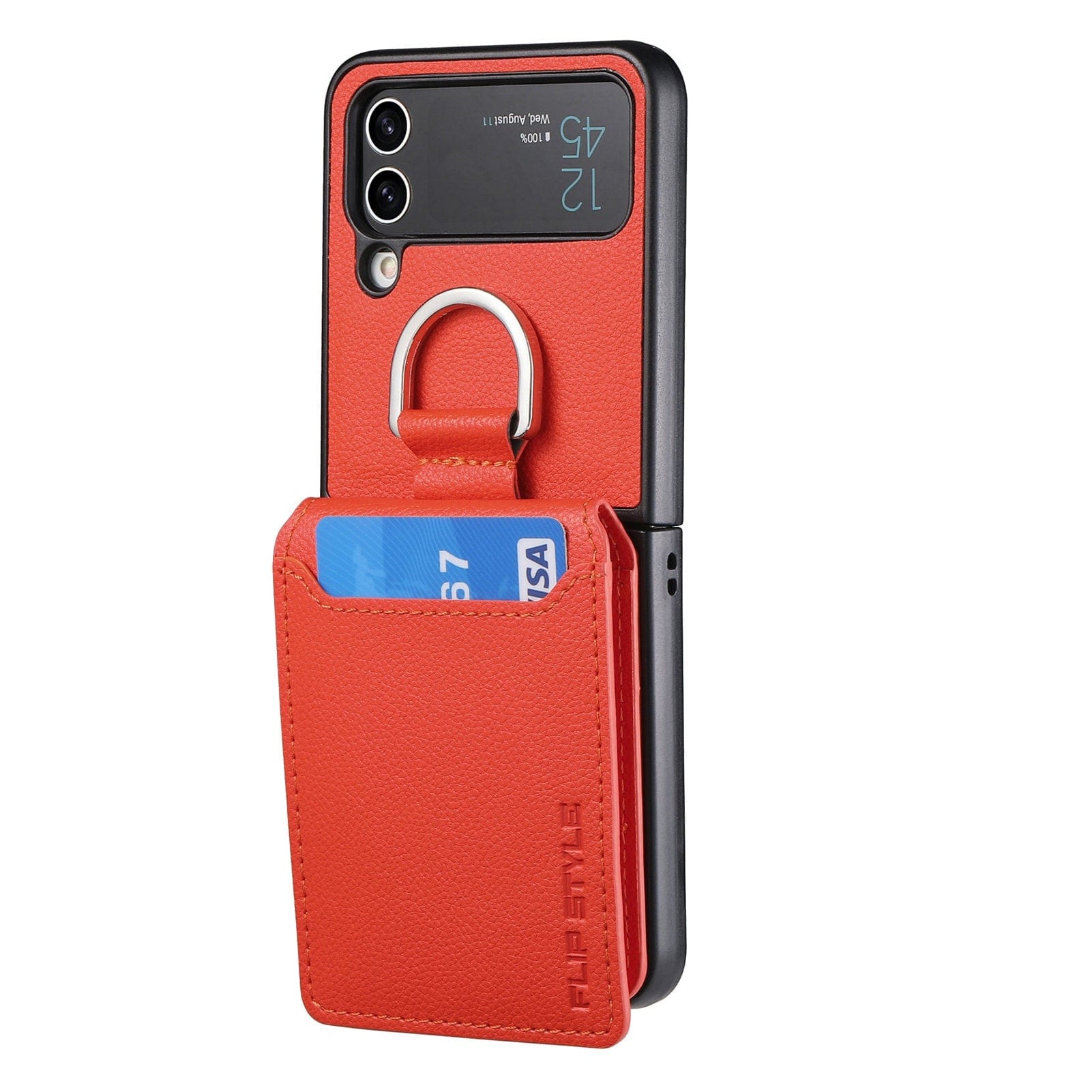 Samsung Z Flip 4 / Flip 3 Case | Leather Wallet Card Holder Ring Holder Stand