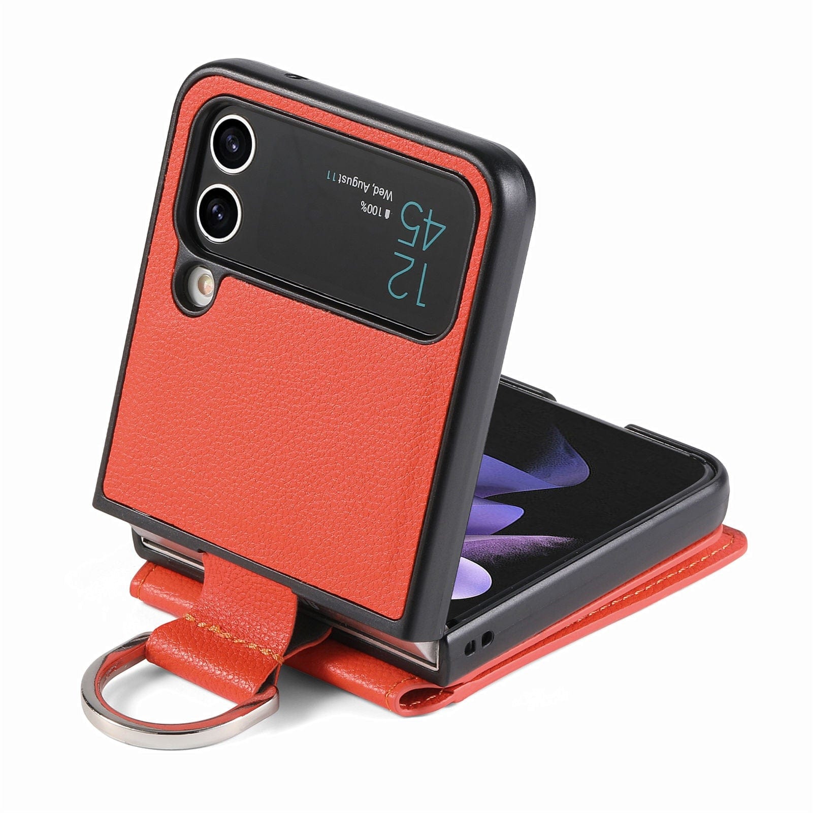 Samsung Z Flip 4 / Flip 3 Case | Leather Wallet Card Holder Ring Holder Stand