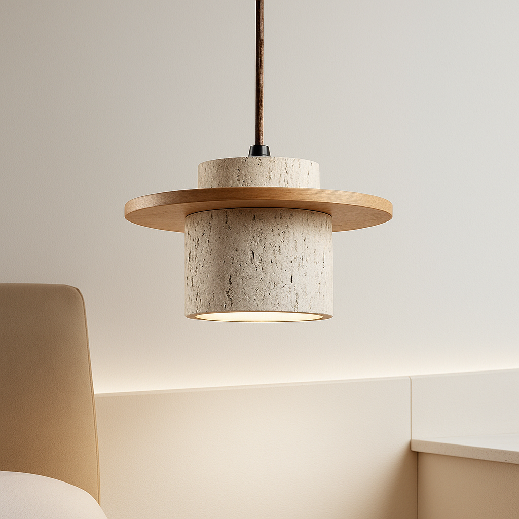 Pendant Lamp – Travertine & Wood | Retro Style | LED Compatible