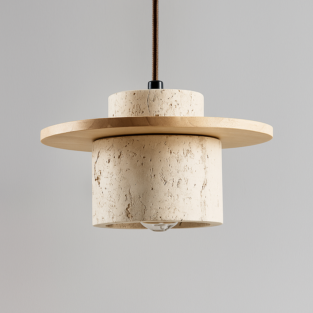 Pendant Lamp – Travertine & Wood | Retro Style | LED Compatible
