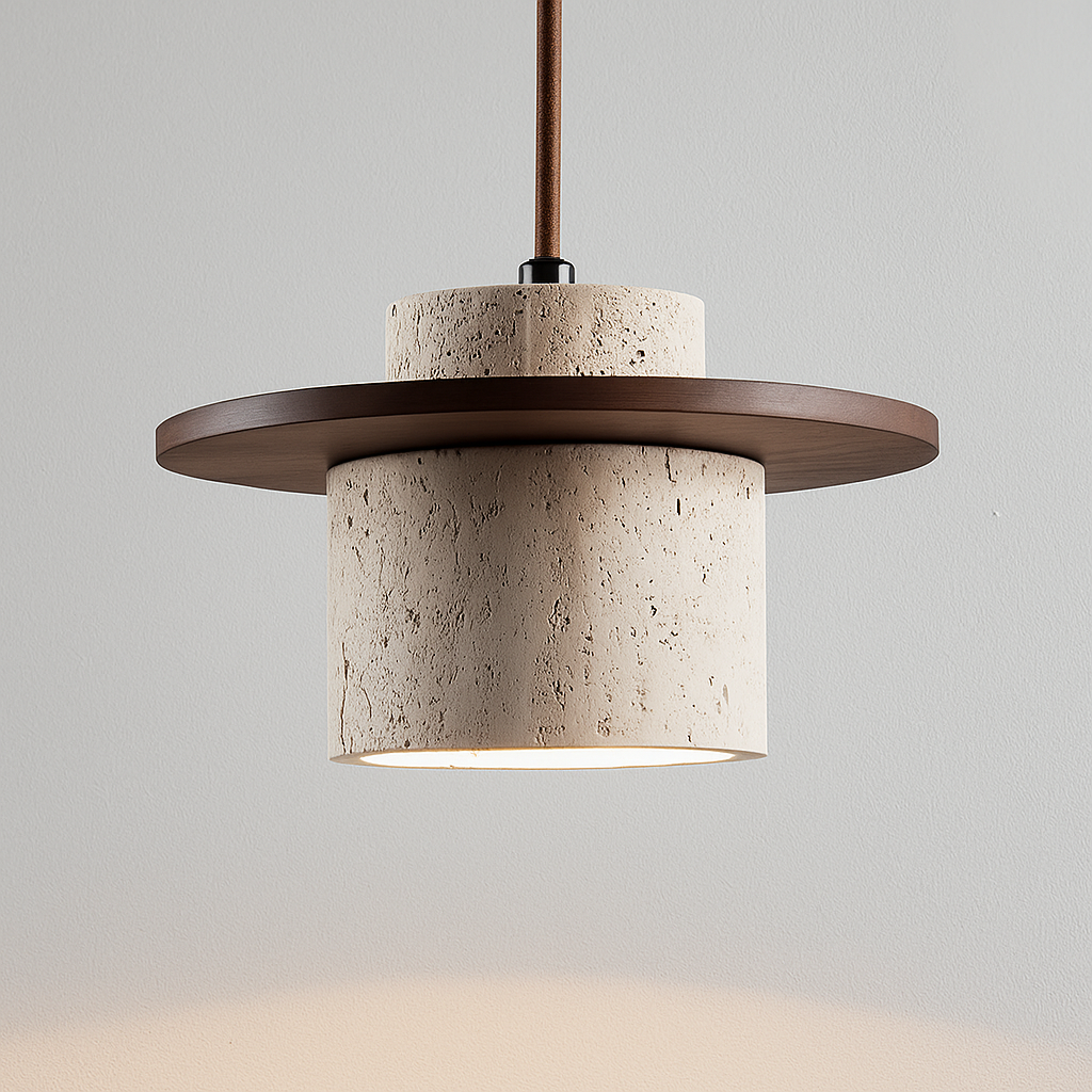 Pendant Lamp – Travertine & Wood | Retro Style | LED Compatible