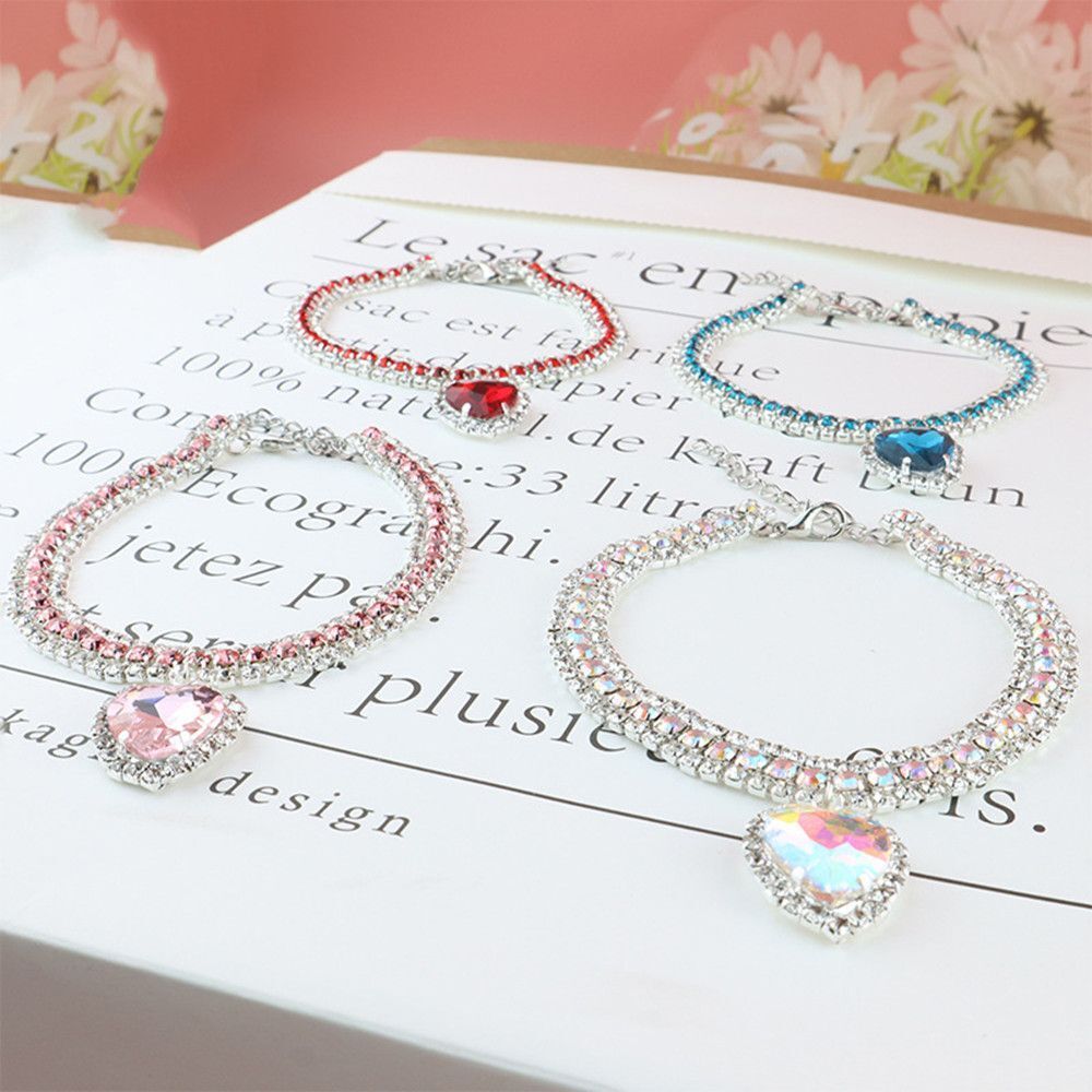 Luxury Cat | Luxury Crystal Cat Collar Heart Gemstone Pendant Reflective