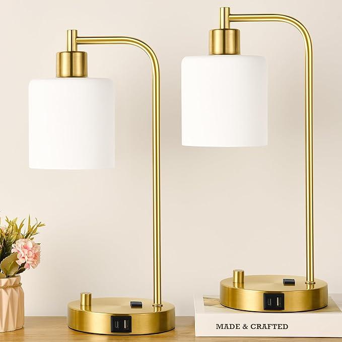 Industrial Table Lamps Set - Dimmable with Charging Ports