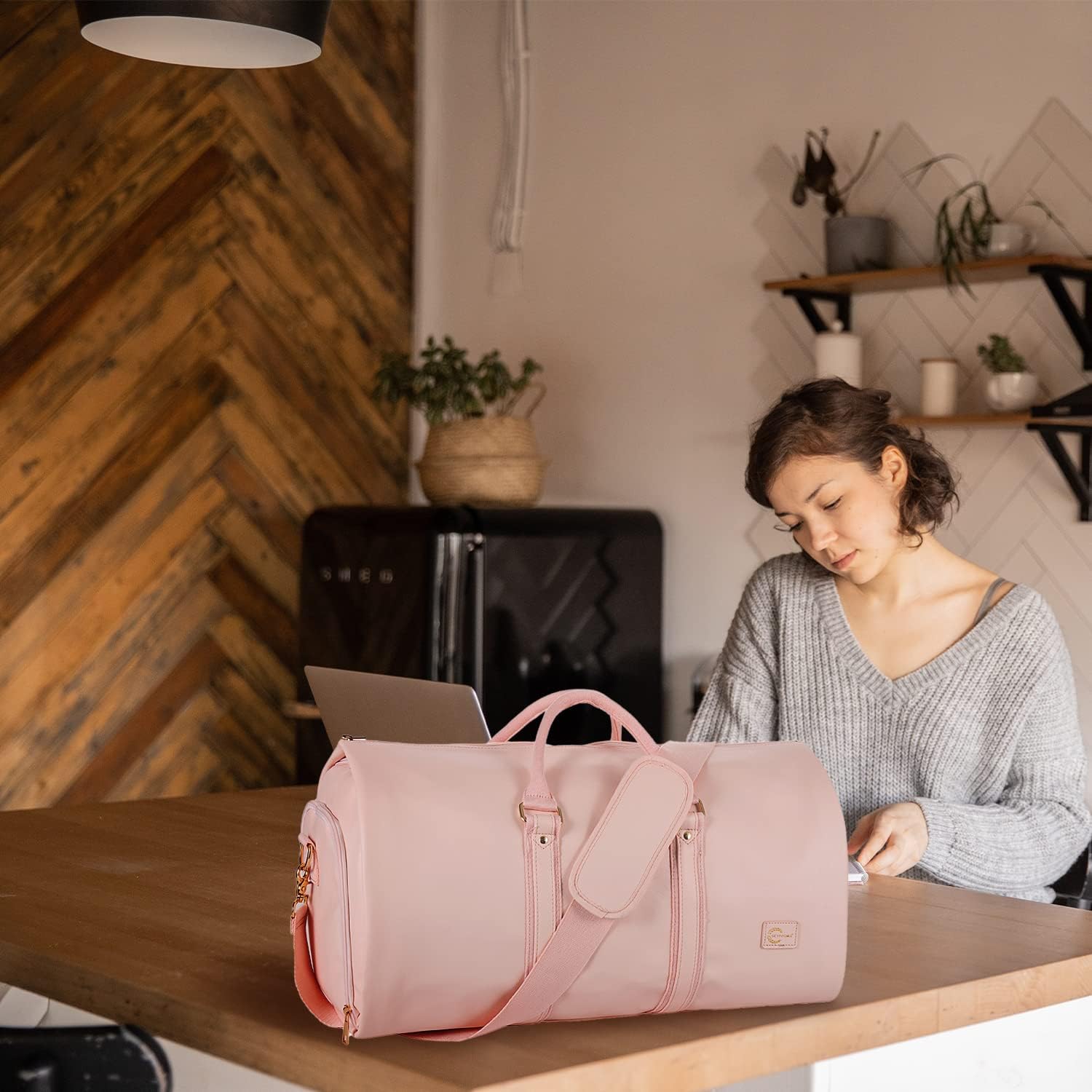 Convertible PU Leather Garment Duffel – Carry-On Weekender Travel Bag