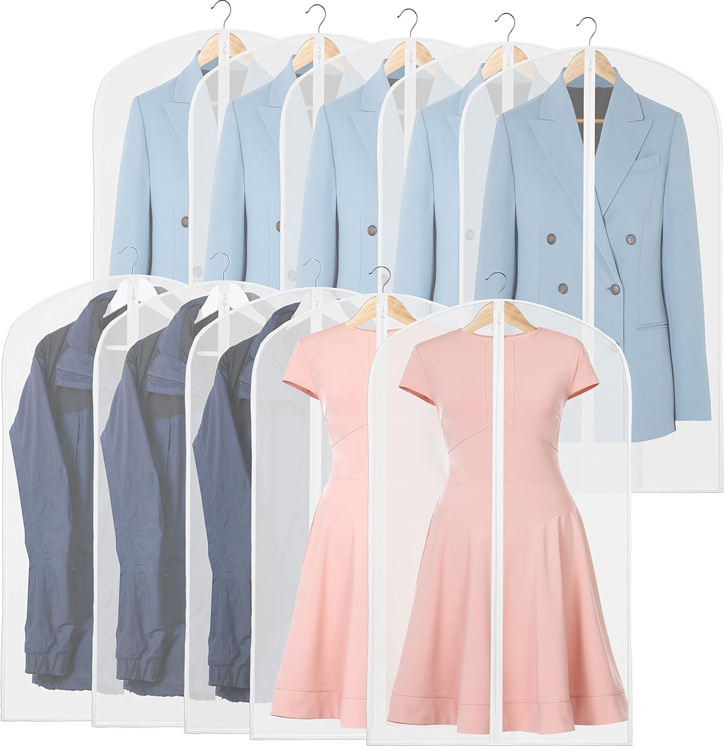 Clear Full-Length Garment Bags – 10 Pack Suit and Dress Storage Bags (Buy 1, Get 1 FREE)