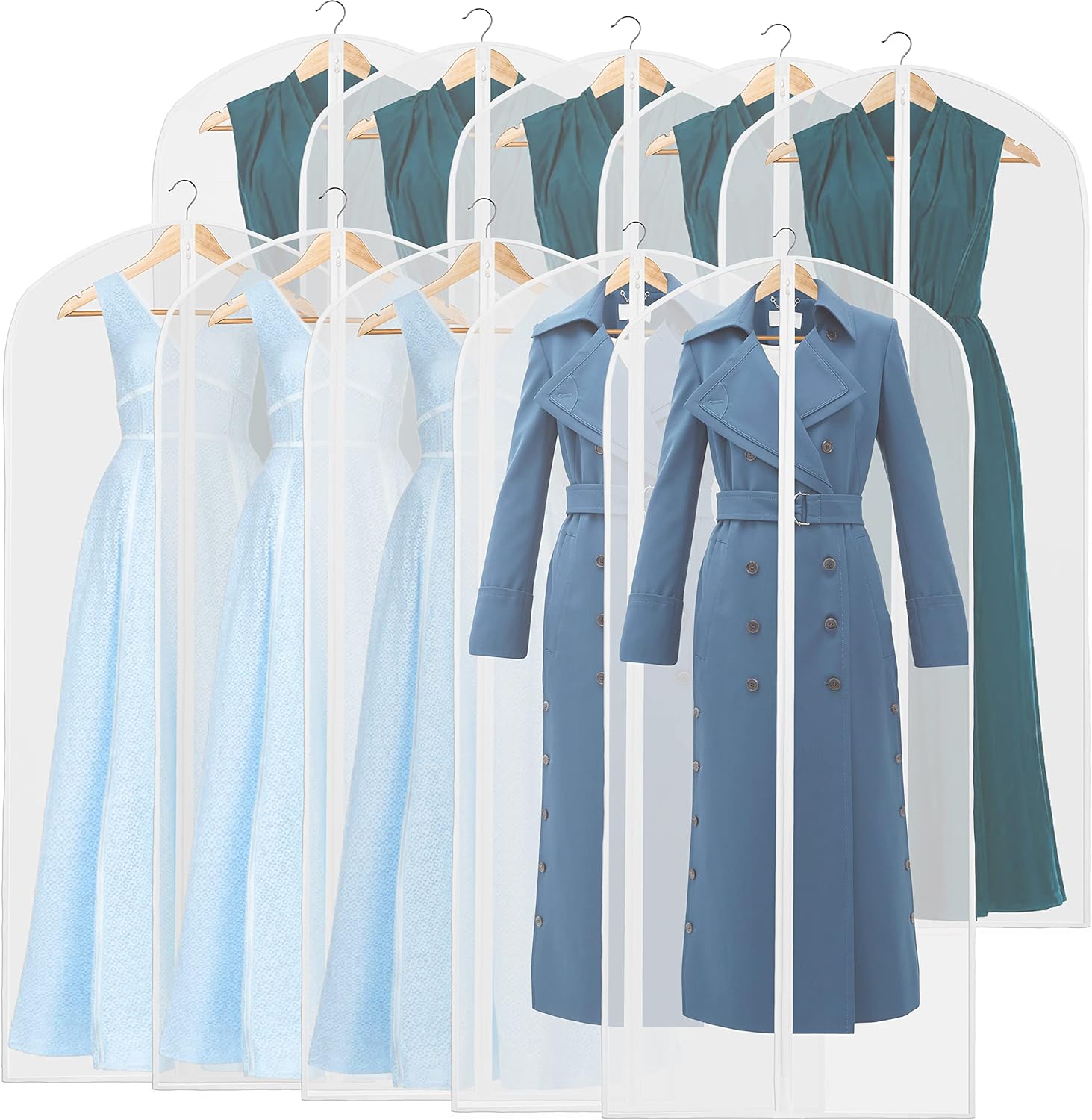 Clear Full-Length Garment Bags – 10 Pack Suit and Dress Storage Bags (Buy 1, Get 1 FREE)