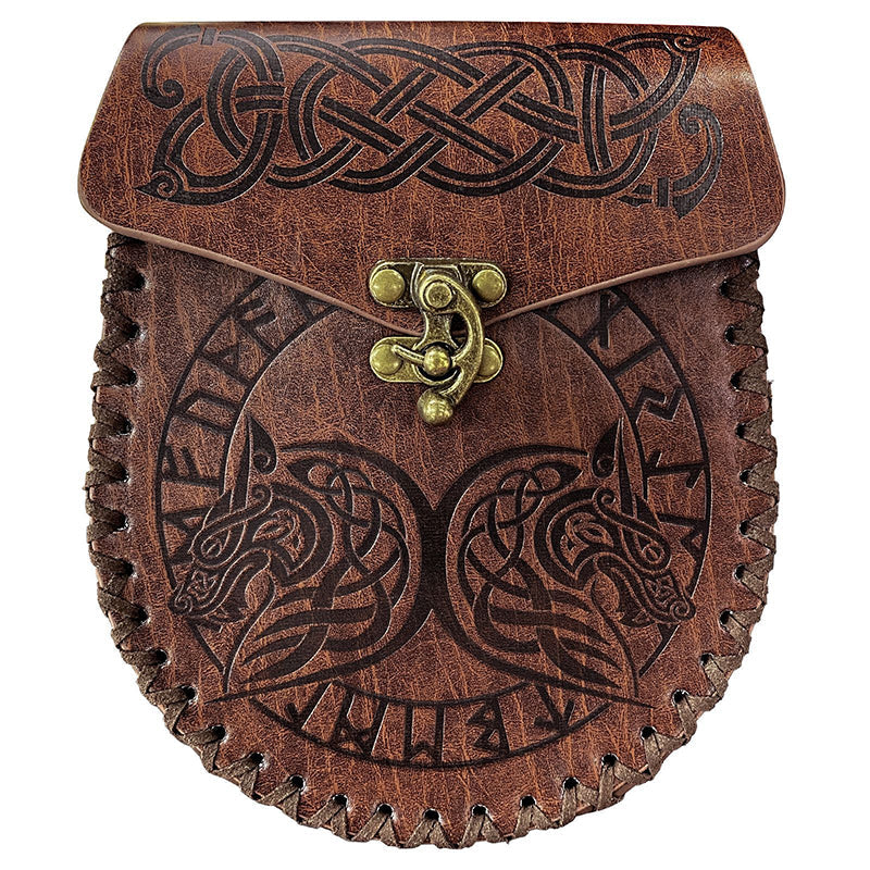 medieval Nordic belt pouch made of embossed leather