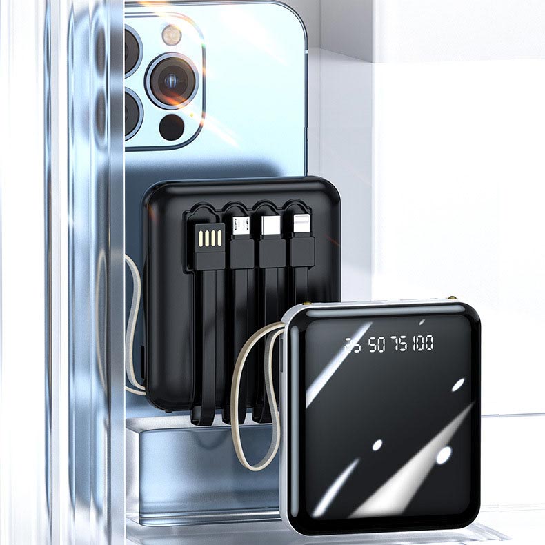 Fast Charge 20000mAh Mini Power Bank with Integrated Cables