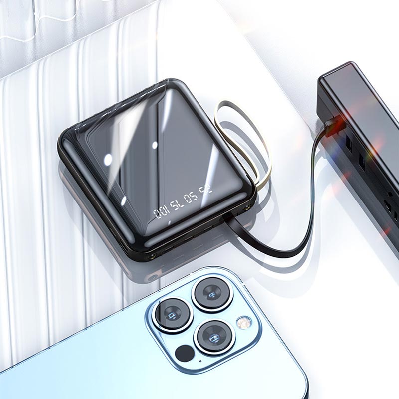 Fast Charge 20000mAh Mini Power Bank with Integrated Cables
