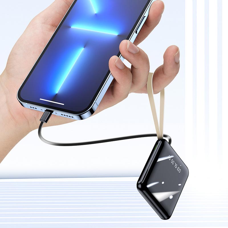 Fast Charge 20000mAh Mini Power Bank with Integrated Cables