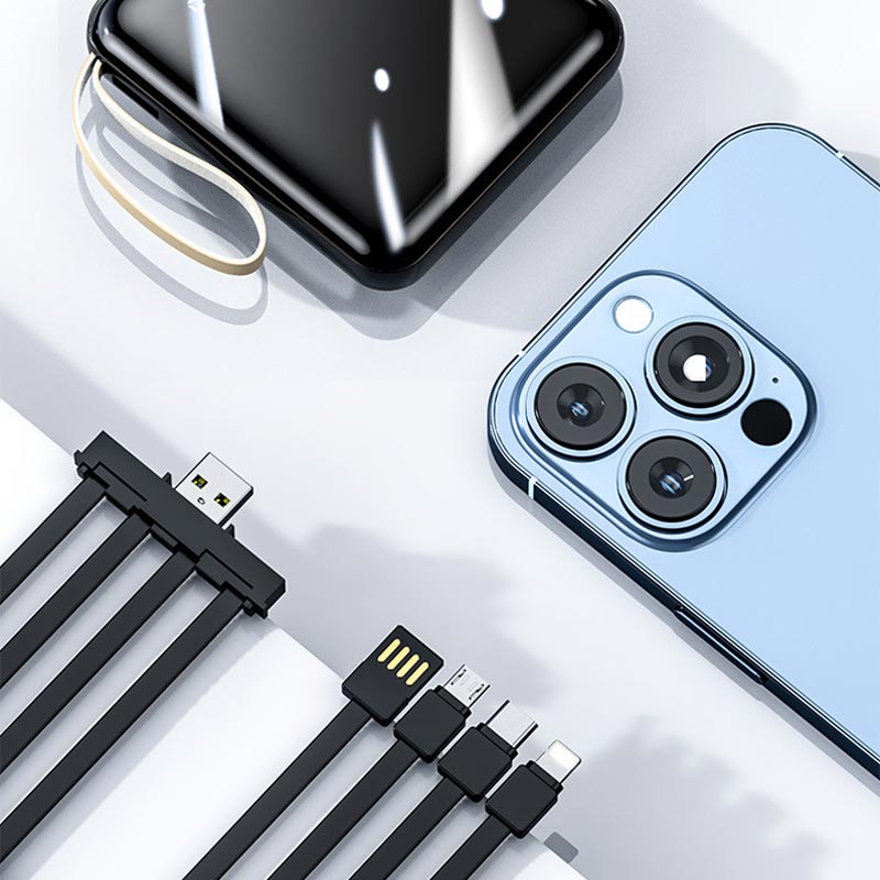 Fast Charge 20000mAh Mini Power Bank with Integrated Cables