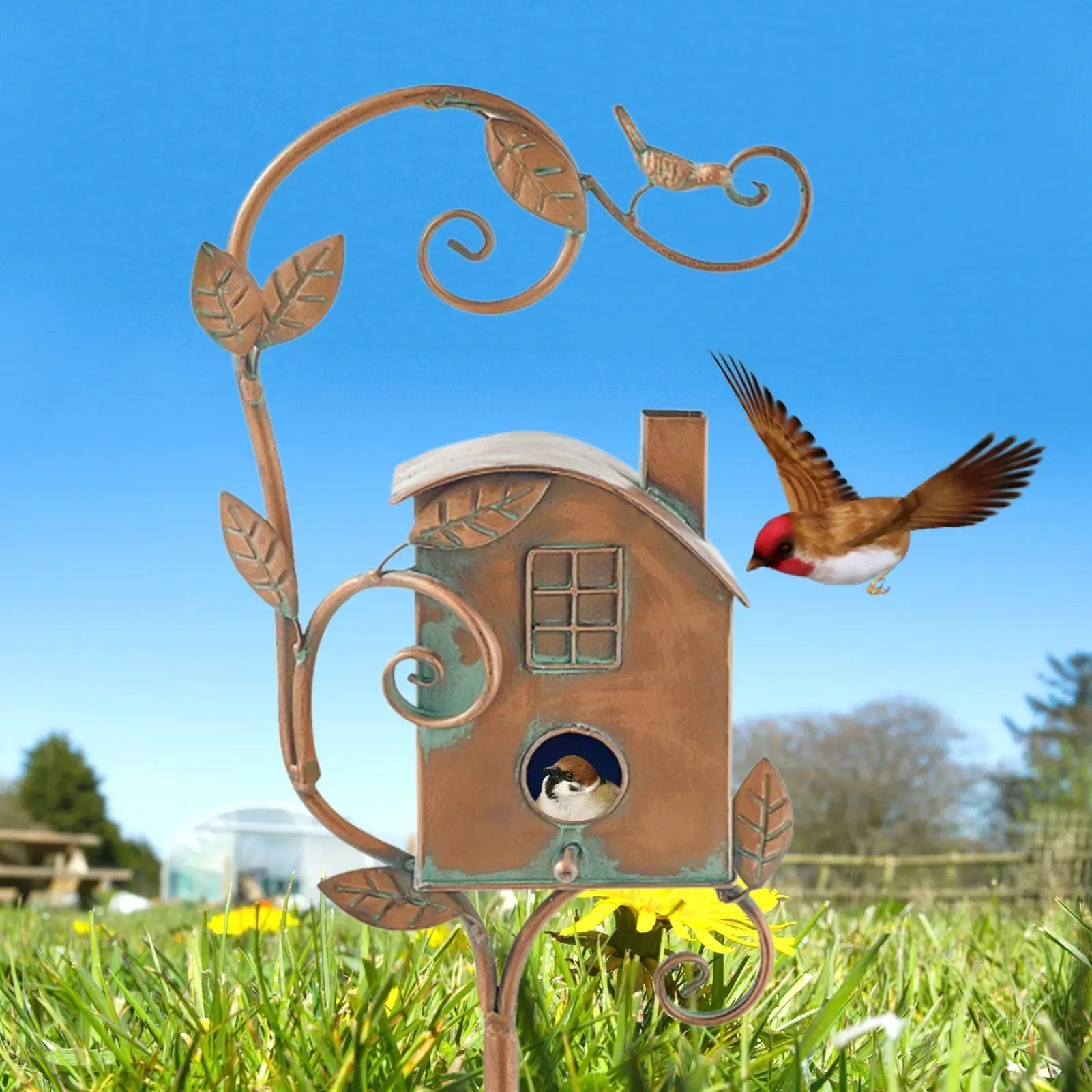 Metal Garden Birdhouse Stake | Unique Decor | Durable Metal