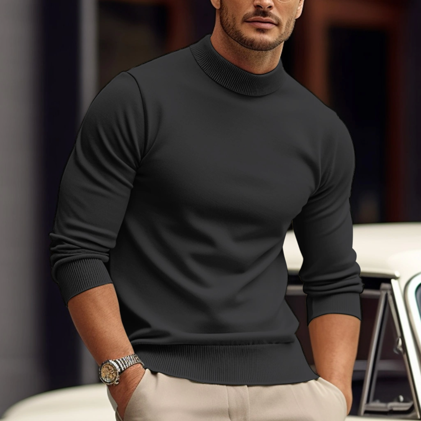 Stylish Roll Neck Jumper for Men - Long Sleeves - Comfort and Style