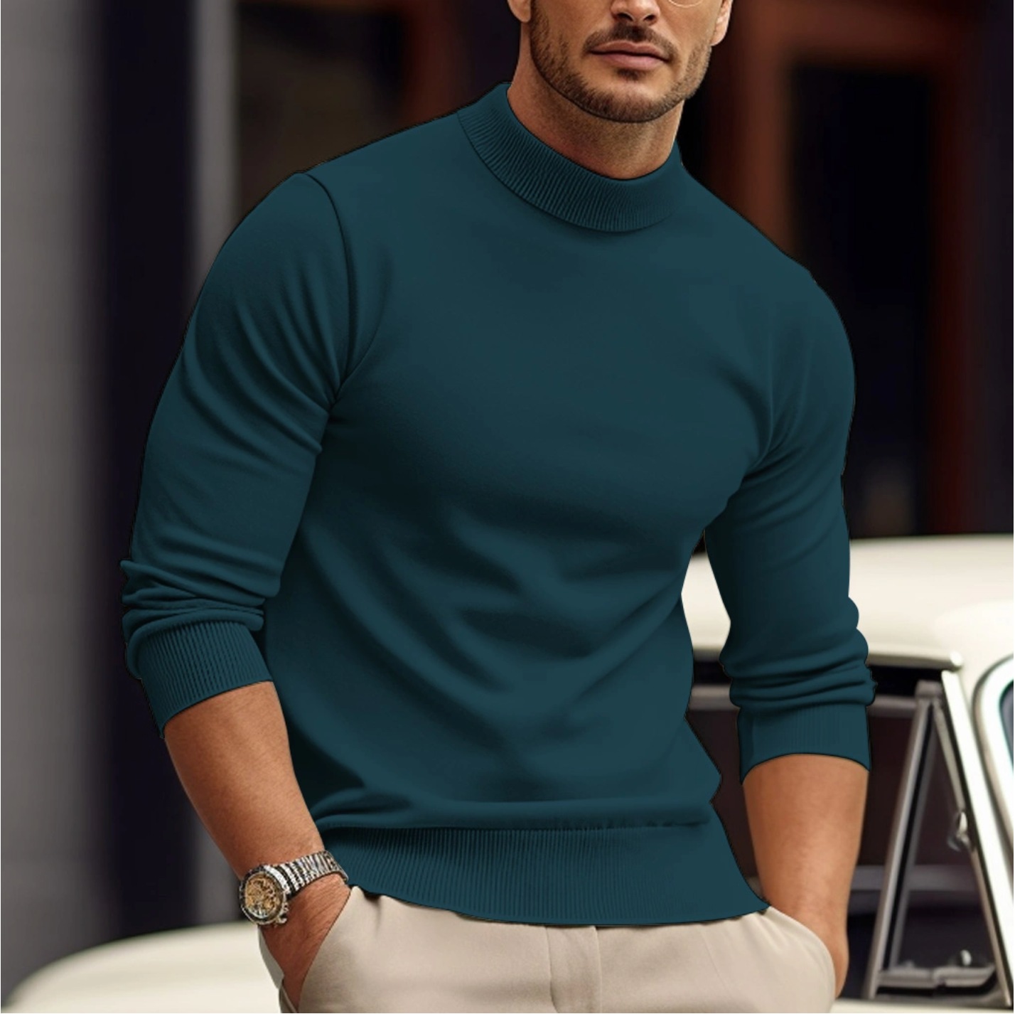 Stylish Roll Neck Jumper for Men - Long Sleeves - Comfort and Style