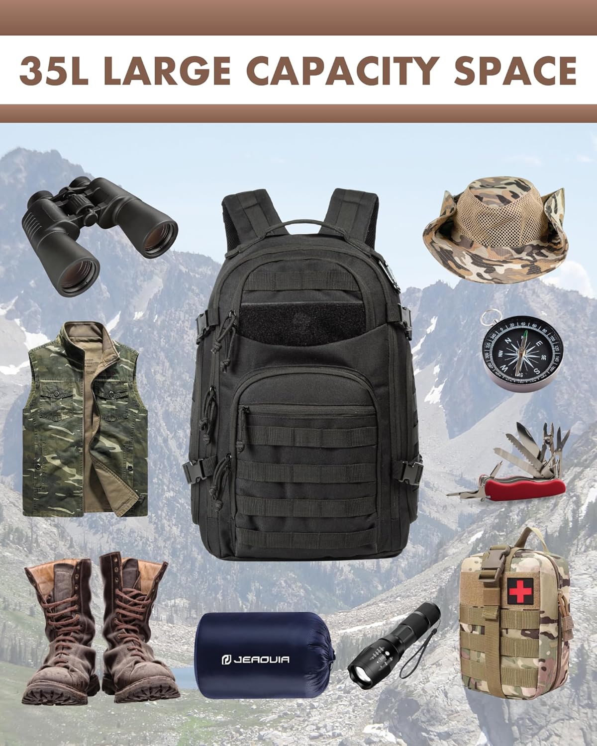 35L Outdoor Tactical Backpack with Molle System and Laptop Compartment