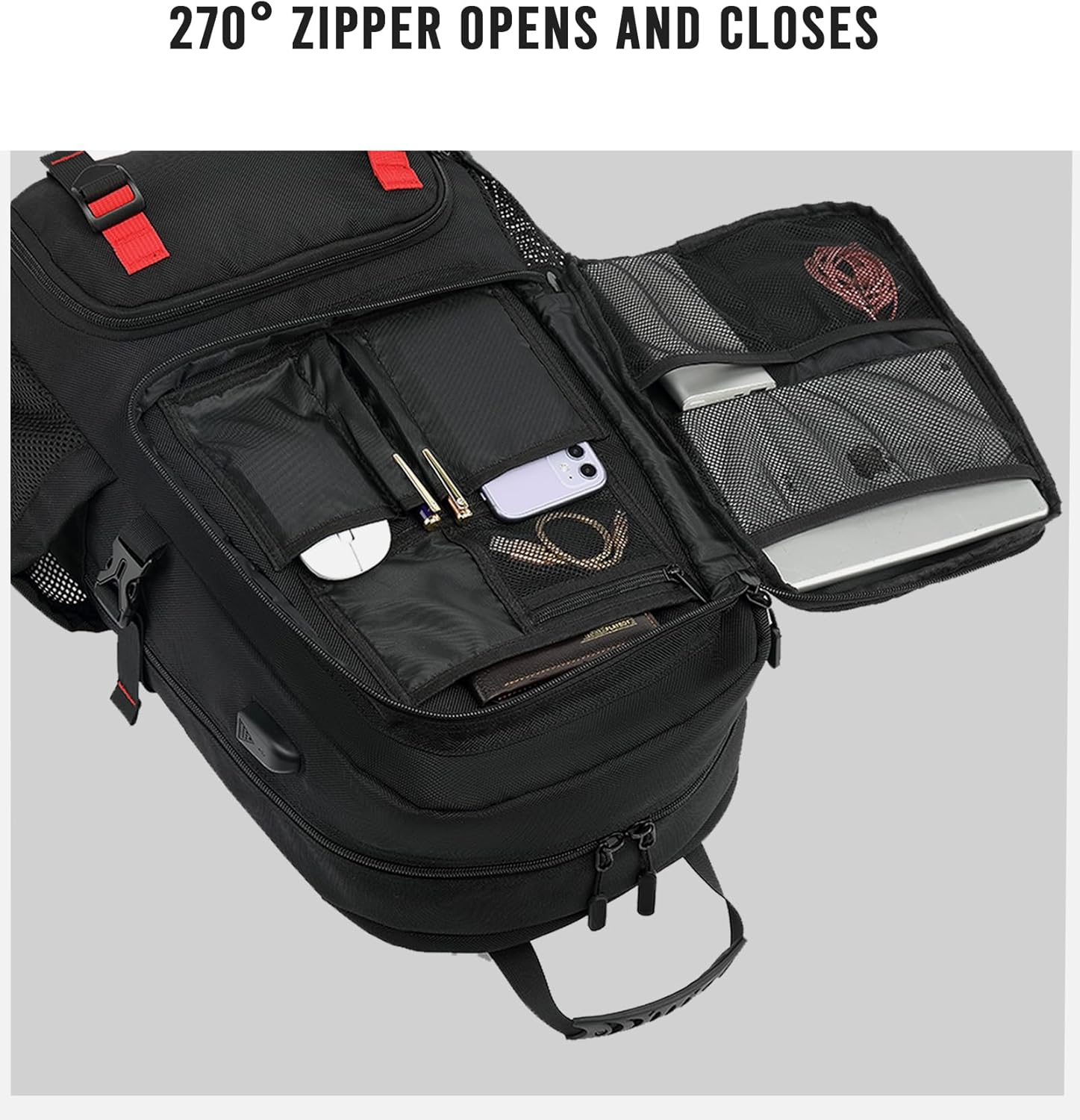 60L Waterproof Travel Backpack with USB Port and Shoe Compartment