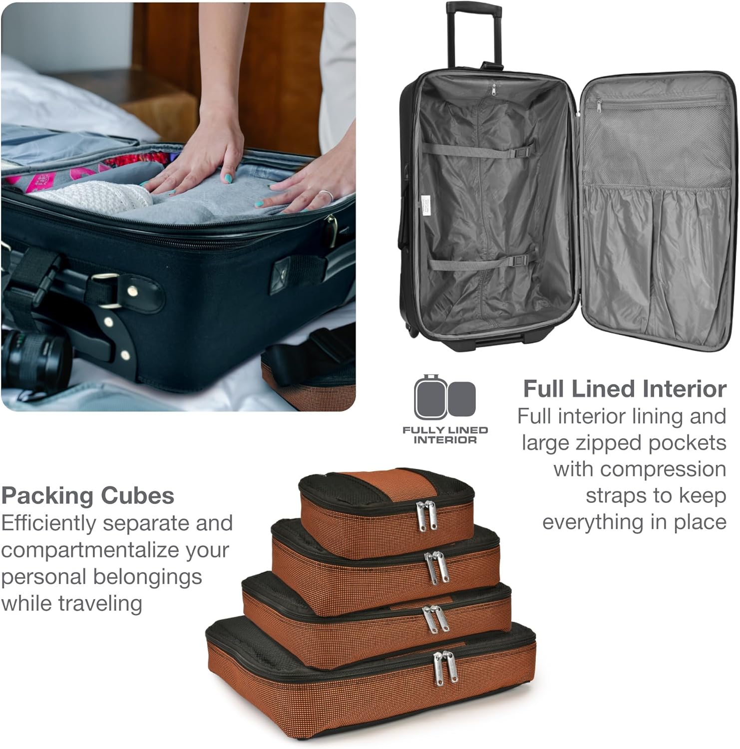 8-Piece Softshell Luggage Set with Packing Cubes and TSA Lock – TravelMax