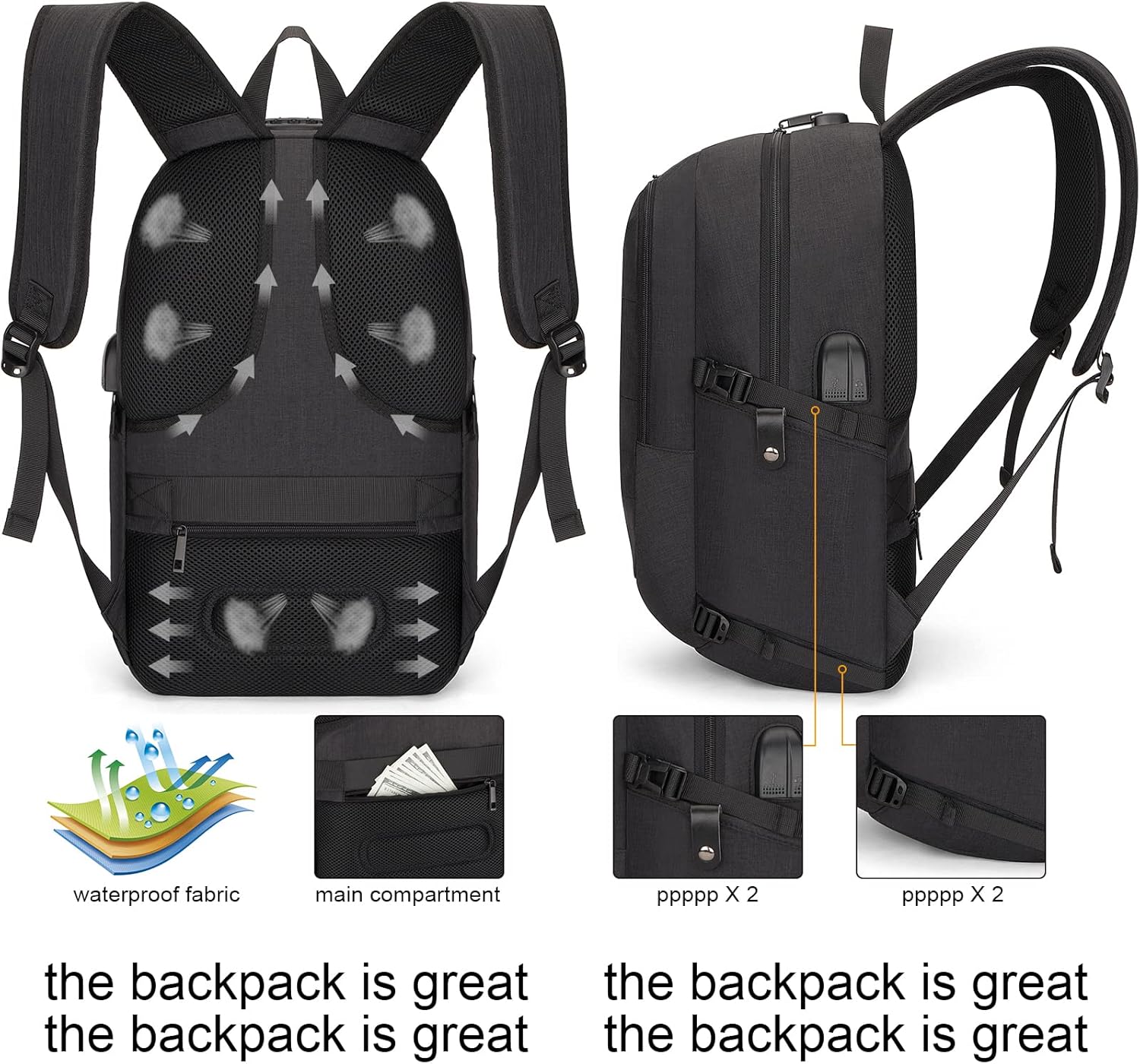 Extra Large Anti-Theft Laptop and Travel Backpack with USB Port – 30–50L