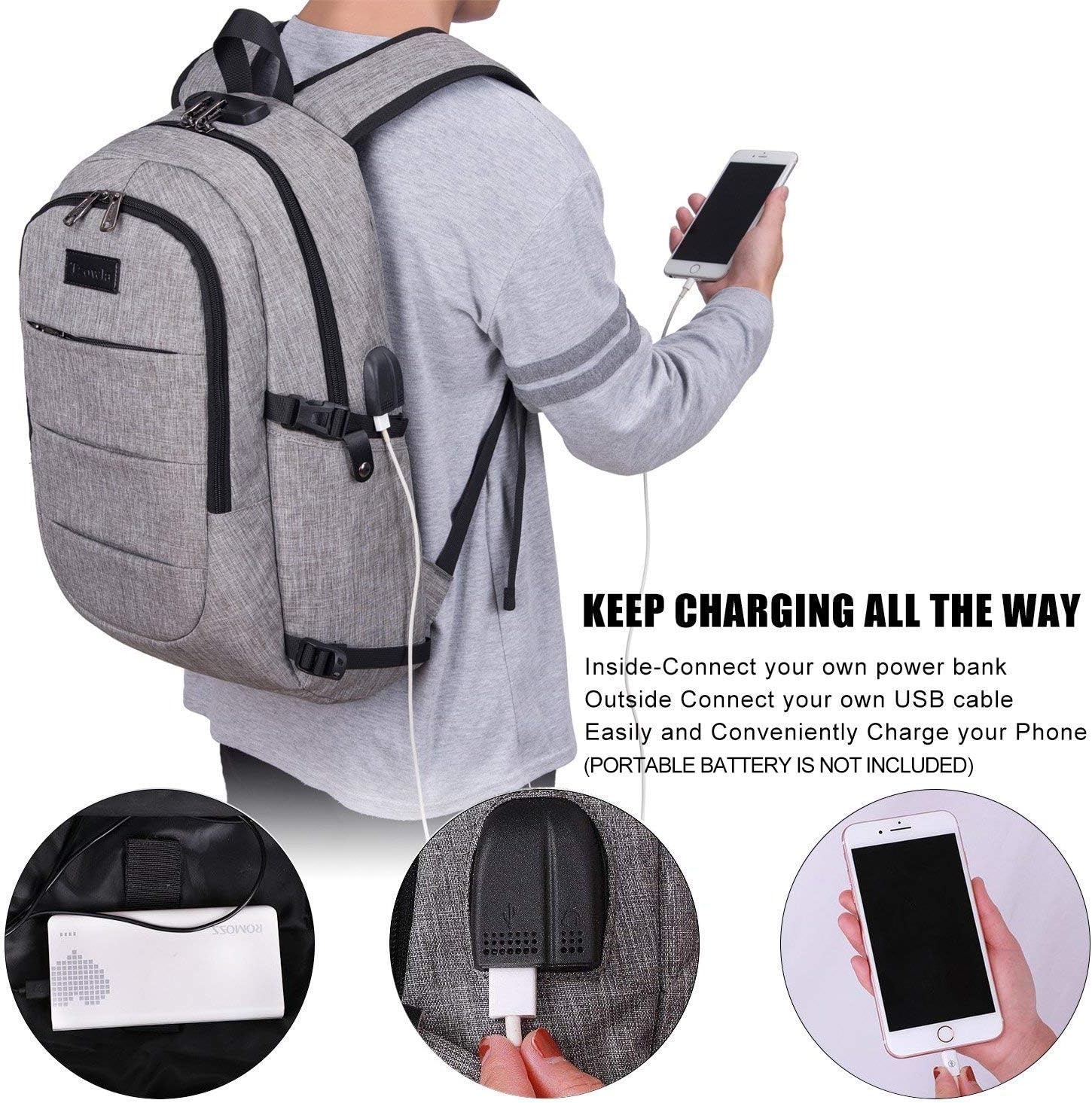 Extra Large Anti-Theft Laptop and Travel Backpack with USB Port – 30–50L