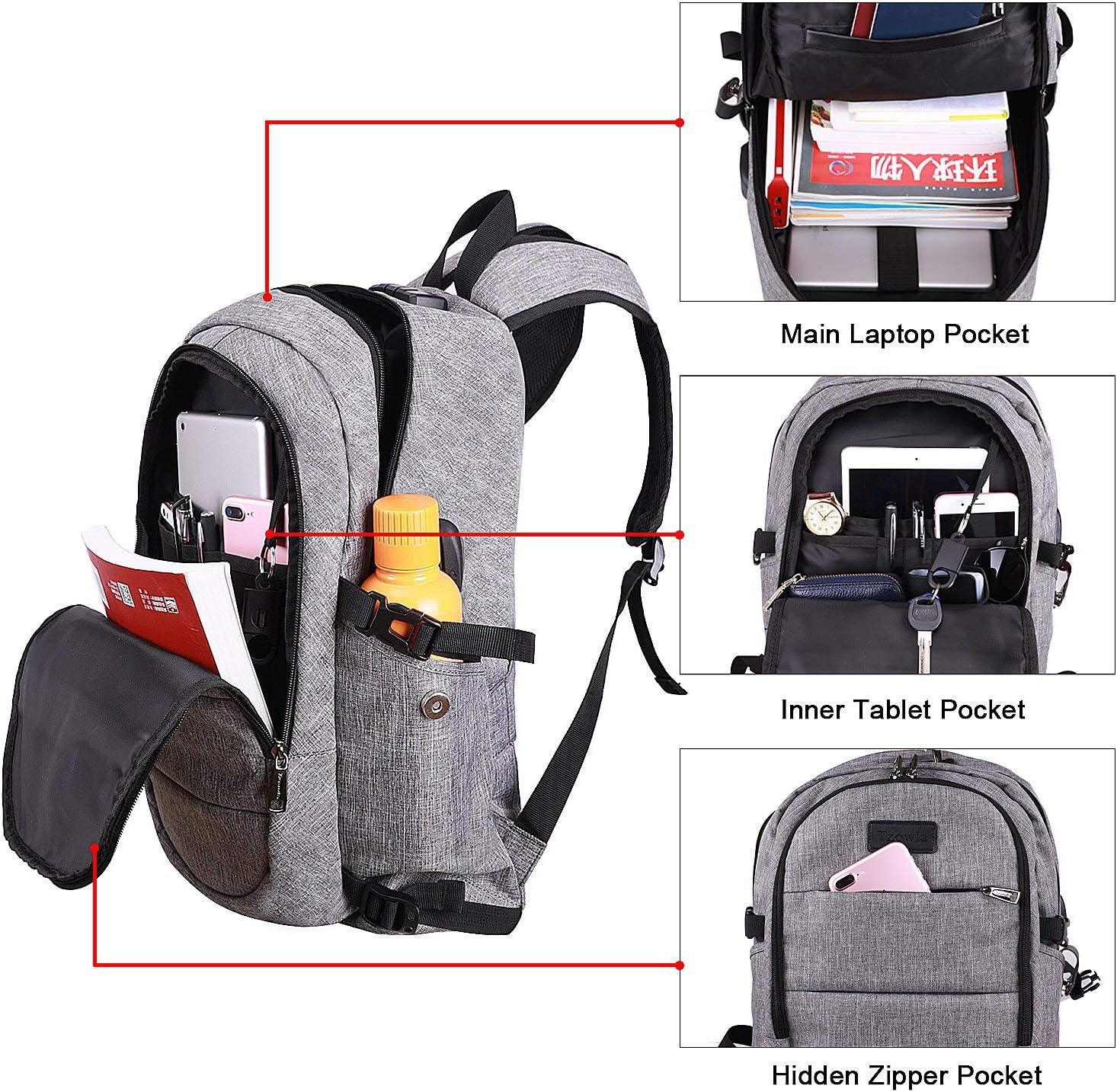 Extra Large Anti-Theft Laptop and Travel Backpack with USB Port – 30–50L