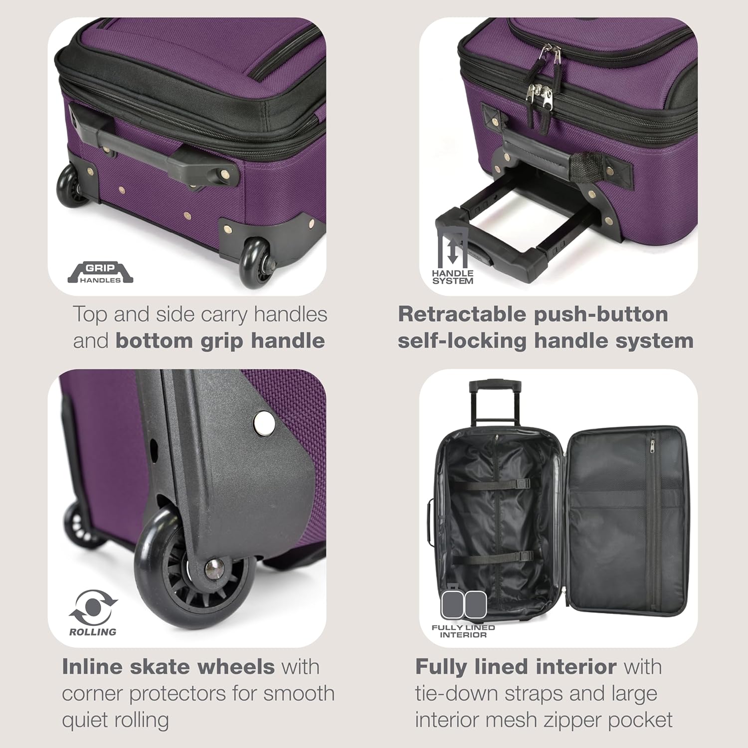 2-piece soft luggage set with expandable design and skate wheels