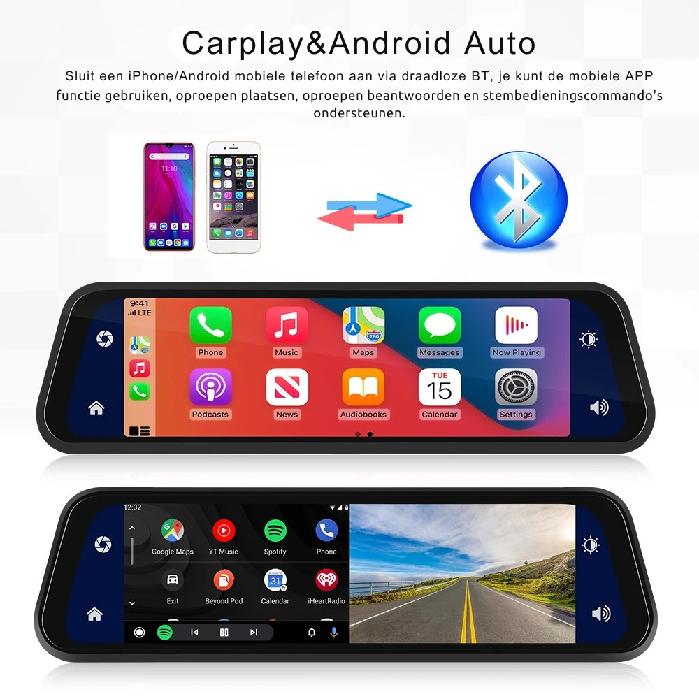 Ultra HD Mirror Dashcam - Wireless CarPlay & Android Auto