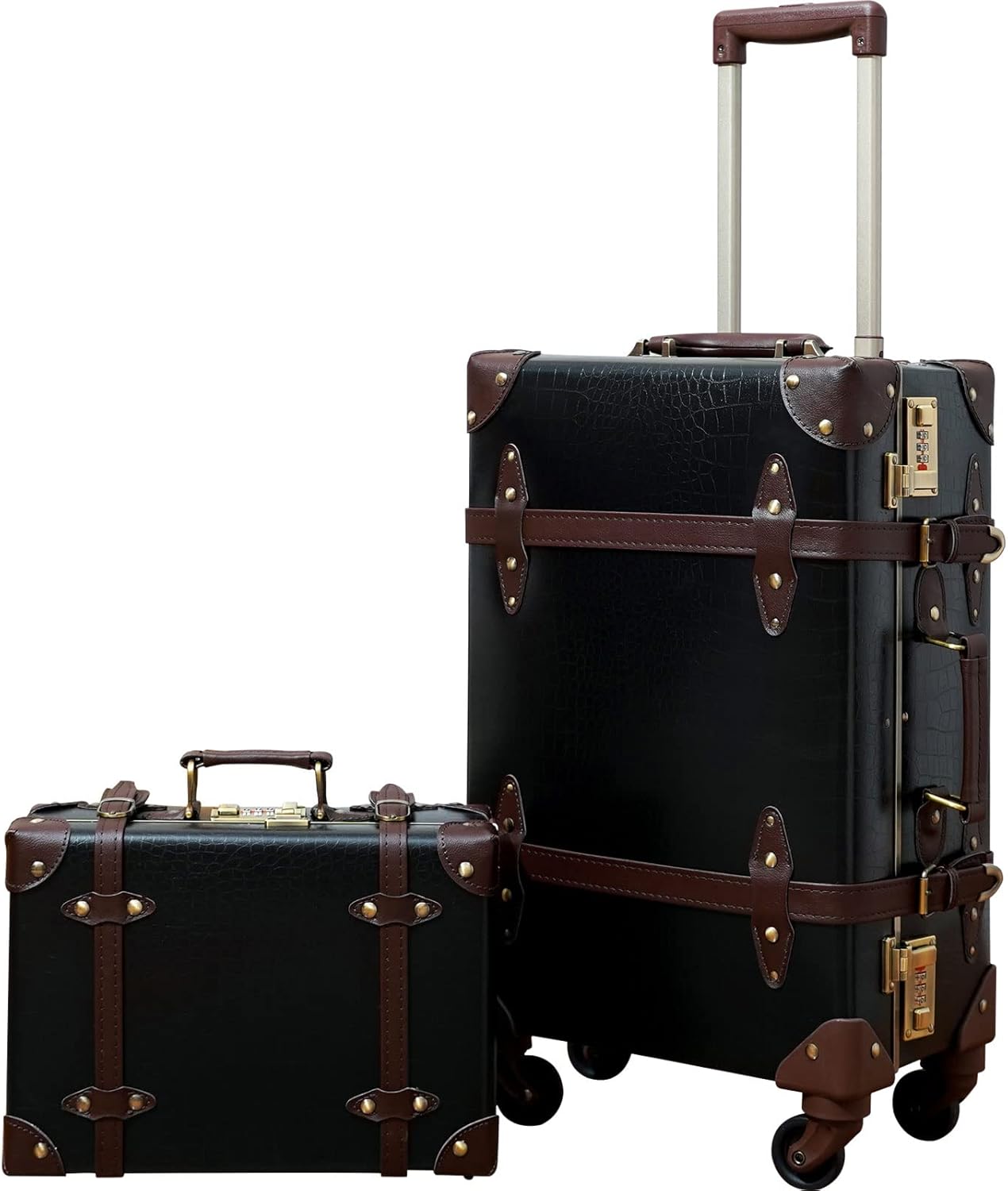 2-Piece Vintage-Inspired Luggage Set with Spinner Wheels and Protective Cover
