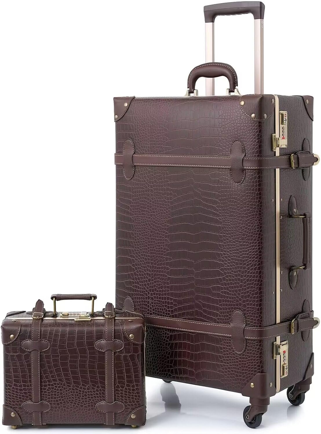 2-Piece Vintage-Inspired Luggage Set with Spinner Wheels and Protective Cover