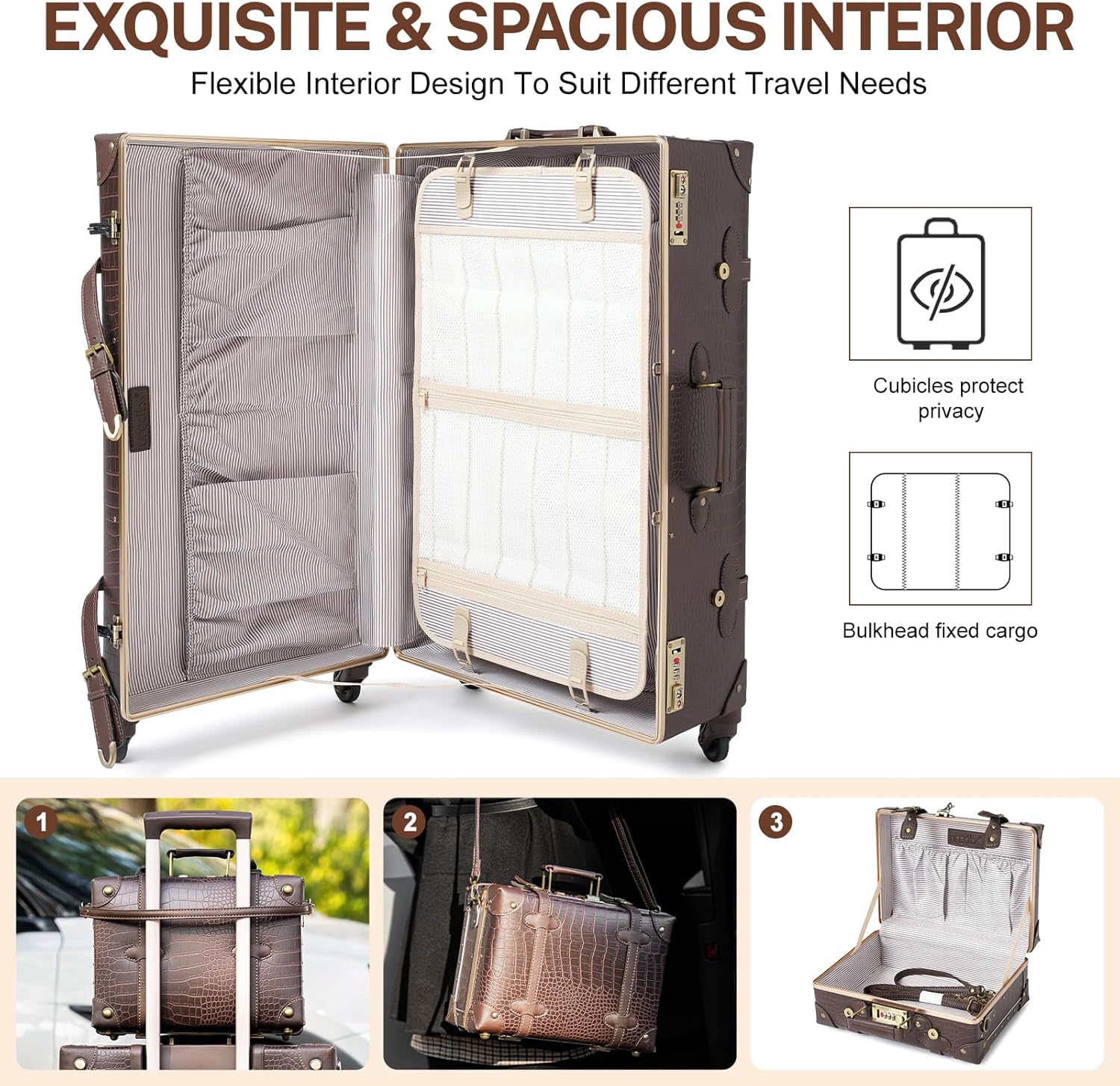 2-Piece Vintage-Inspired Luggage Set with Spinner Wheels and Protective Cover