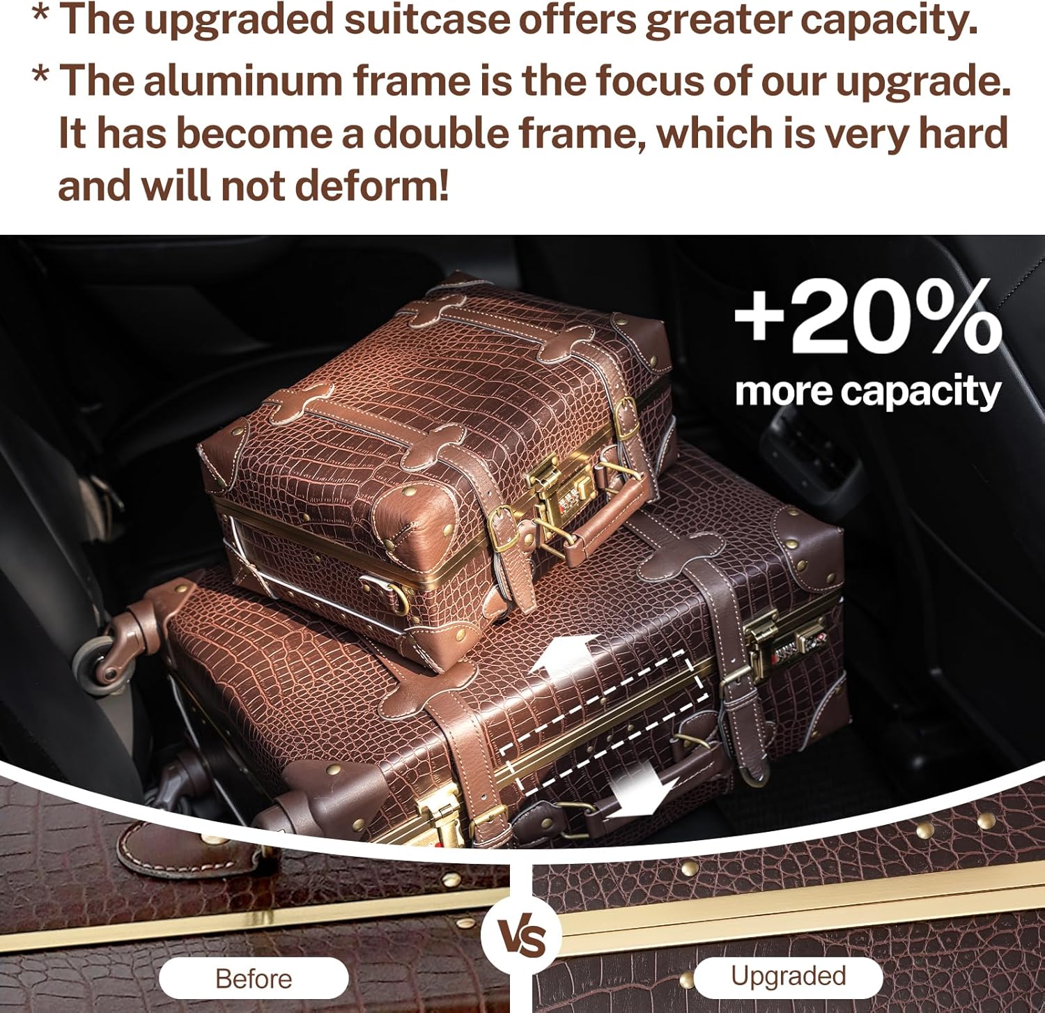 2-Piece Vintage-Inspired Luggage Set with Spinner Wheels and Protective Cover