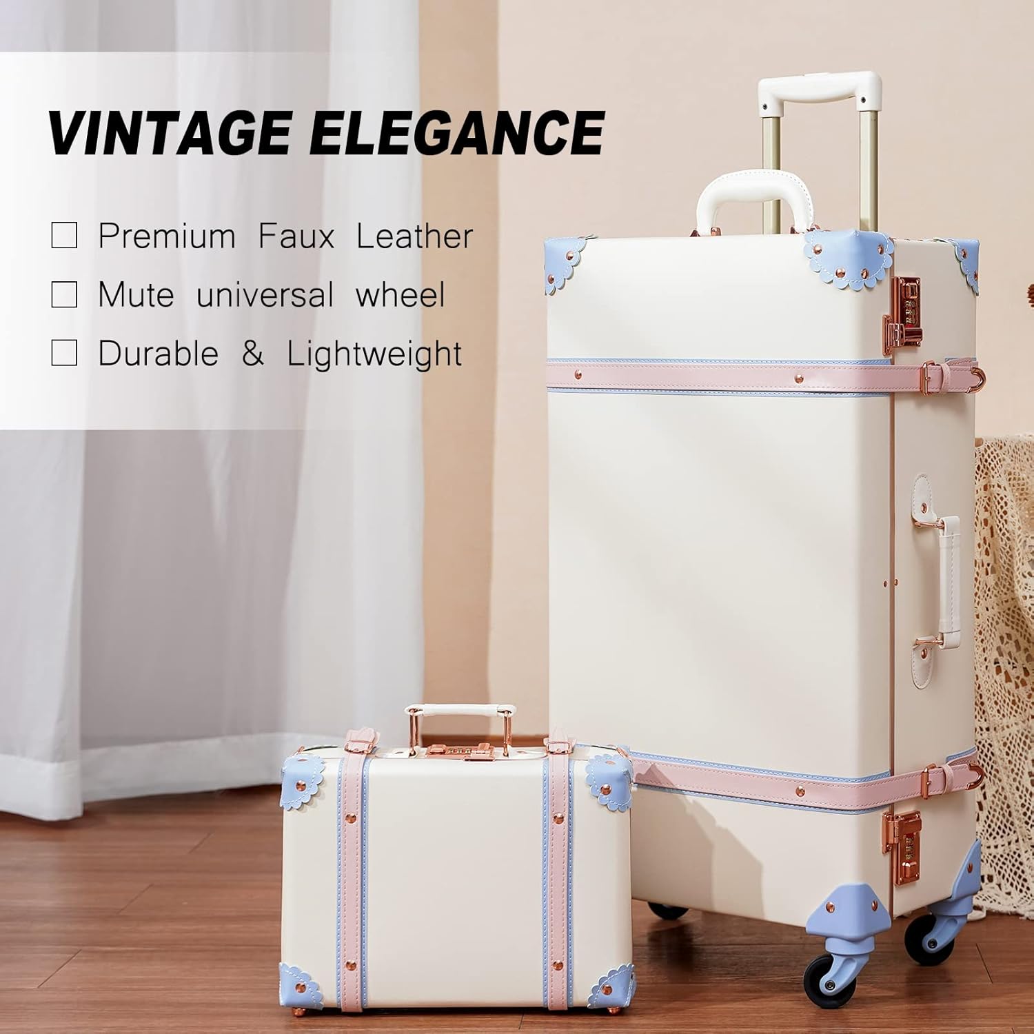 2-Piece Vintage-Inspired Luggage Set with Spinner Wheels and Protective Cover