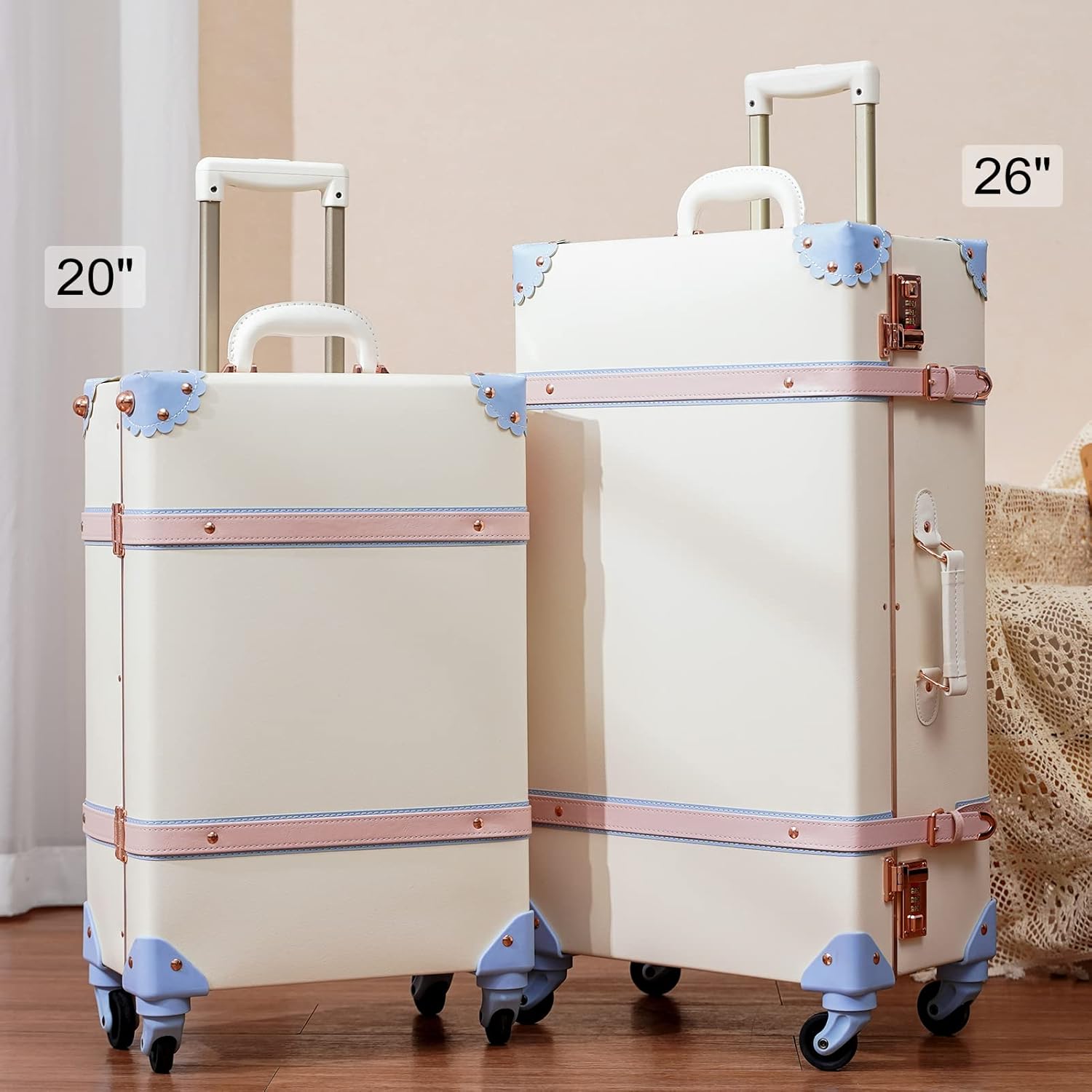2-Piece Vintage-Inspired Luggage Set with Spinner Wheels and Protective Cover